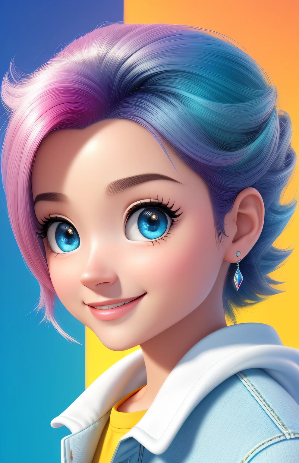 (obra-prima), (melhor qualidade), (ultra-detalhado), (corpo inteiro: 1.2), Super fofo, baby, Pixar, Baby white tiger in coat, Denim Jeans Pants, Olhos grandes e brilhantes, Fofo, Sorriso, Delicado e fino, Contos de fadas, Incrivelmente alto detalhamento, estilo Pixar, paleta de cores brilhantes, luz natural, plano de fundo simples com cores puras, octan render, trending on ArtStation, lindo, ultra grande angular, 8k, HD, realista