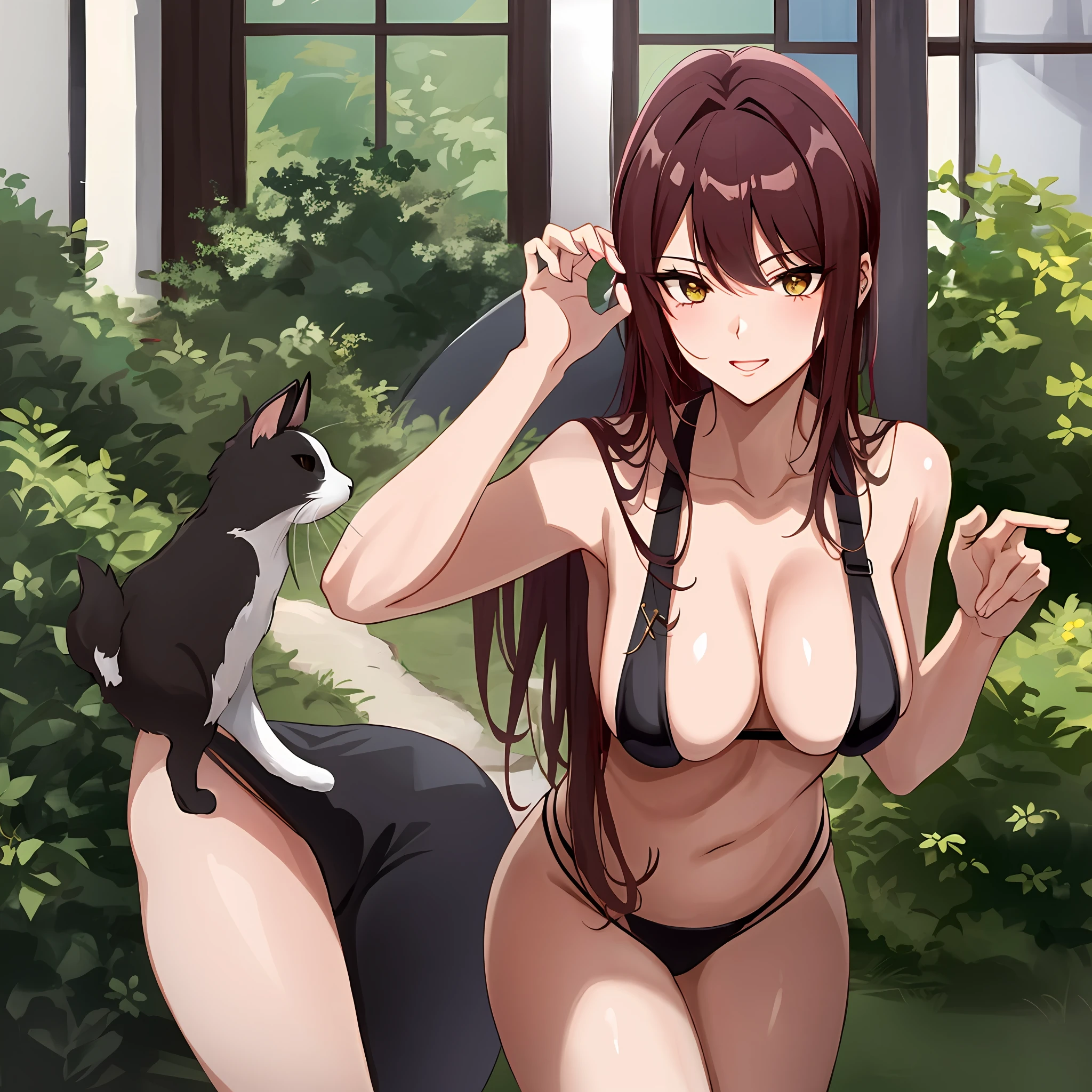 Mulher gato anime de biqini fazendo uma pose sexy