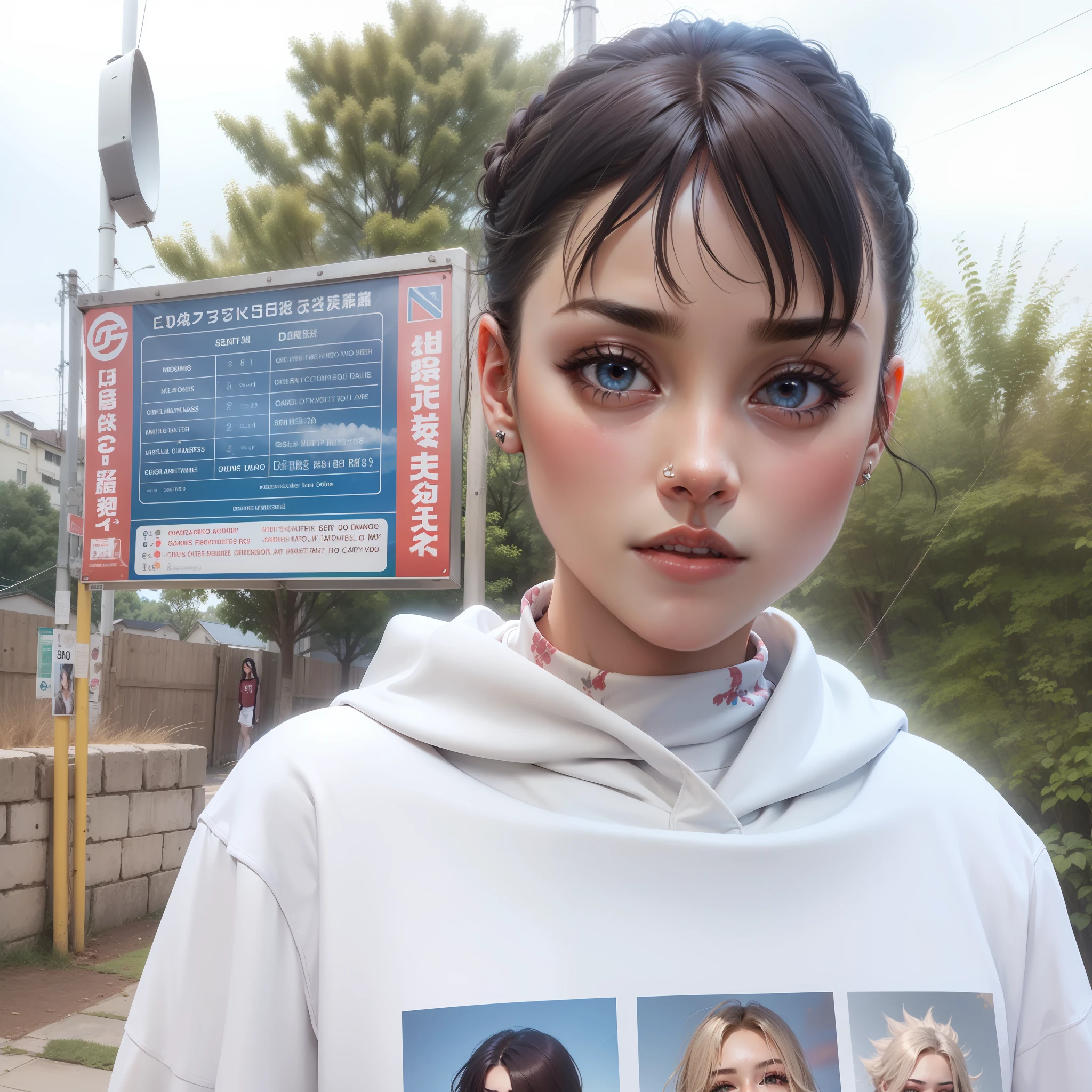 Heavy hair，White sweatshirt，Brunette eyes become larger，Clean face