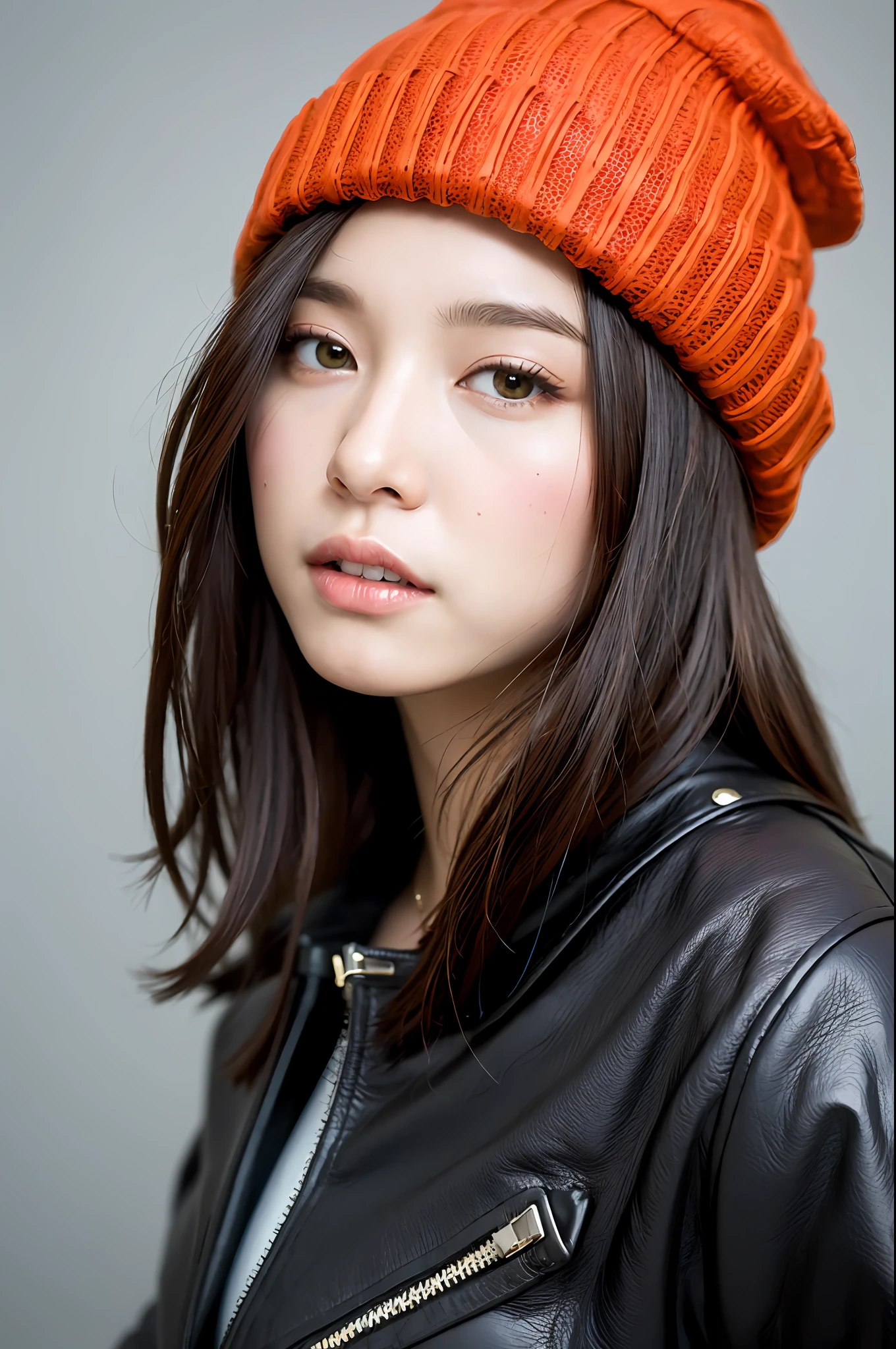 (
(8k:1.27), best quality, masterpiece, ultra highres:1.2) Photo of Pretty Japanese woman
(beautiful:1.1) (sci-fi warrior woman:1.1) space soldier, (beanie:1.61) (leather jacket:1.21) intricate elegant, fantasy, detailed, ometric by greg rutkowski and alphonse mucha, gradient lighting