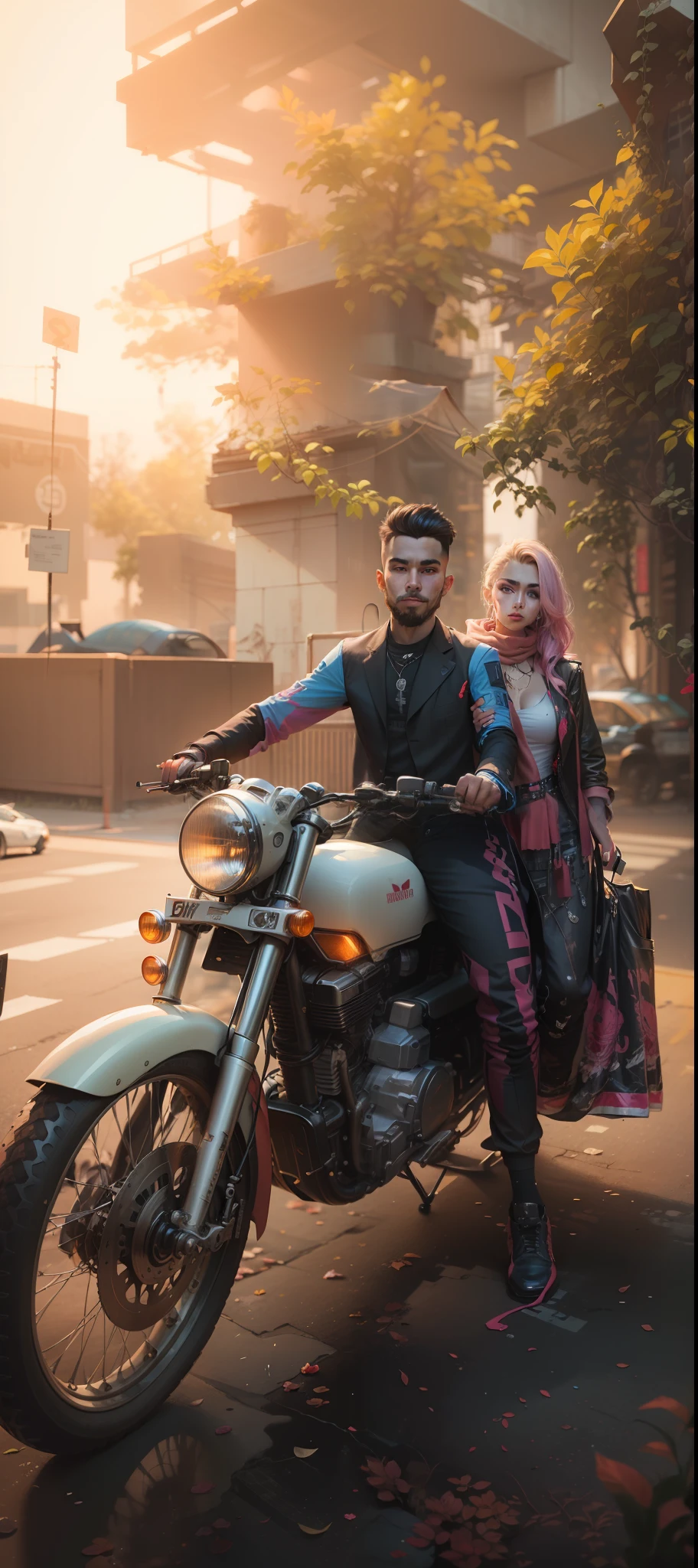 Change background, cyberpunk handsome boy, cyberpunk preety girl,  8k realistic face