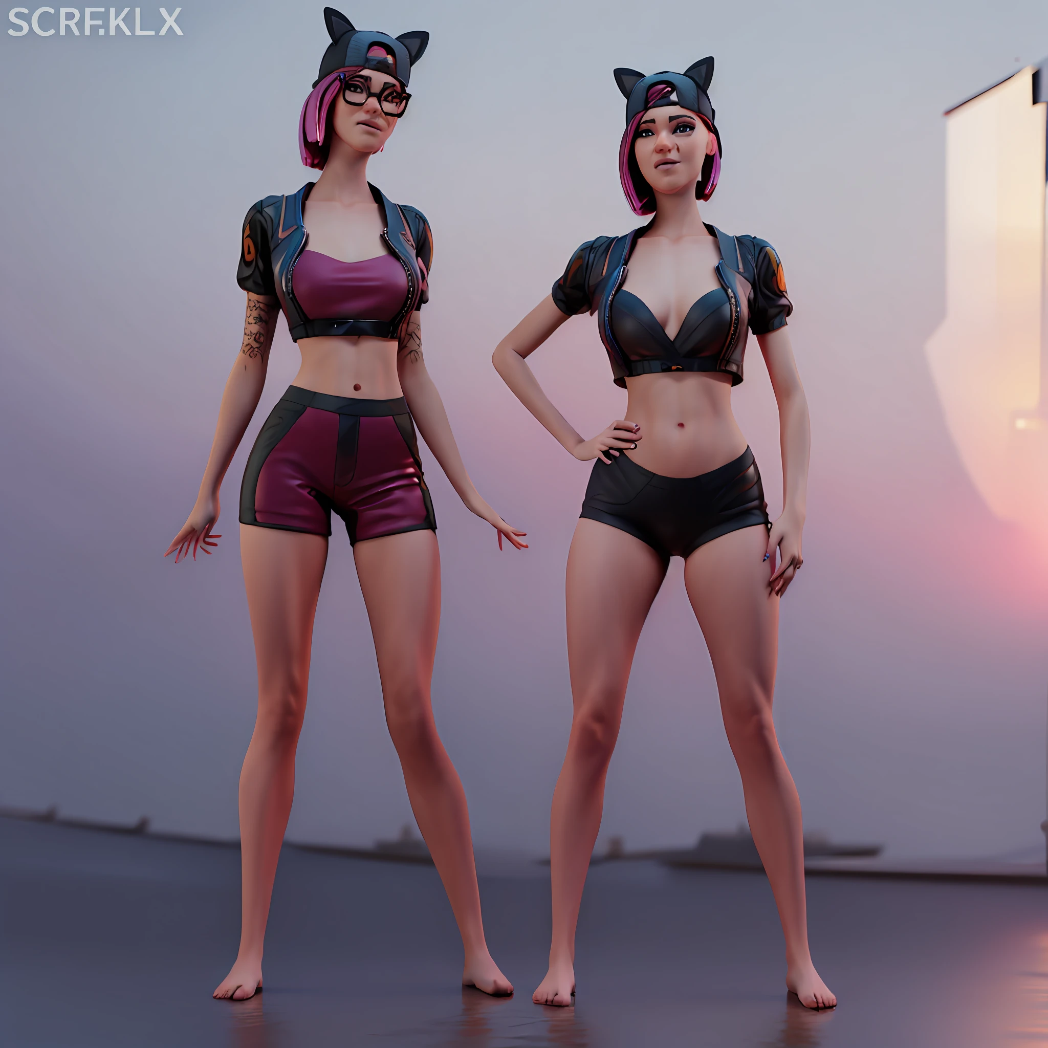 3D-Frau, beautiful, 8K, Rosa Haare, Beautiful Breasts, Attraktiv, Schenkel, standing, sexy, wet