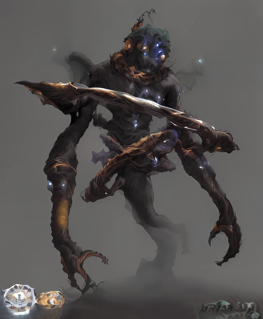 there is a Djinn Man Male Demon Hybrid four arms, (four arms sticking out of the body:1.4), (Garras afiadas1:3), (Aura Negra em torno do corpo 1:2)