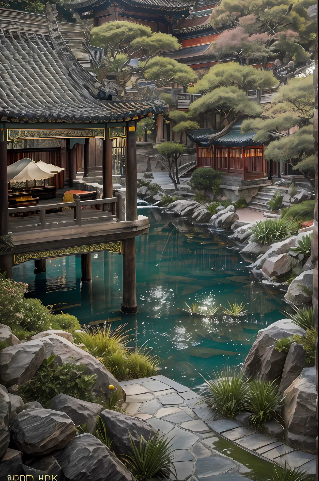 lakeside, ((waterfallr)), chinese mansion, Small rivers, Western-style garden, Decorated with flowers,detail-rich, A fusion of classic and modern, sonoko, Traditional elements, Modern design, Waterfront, luxury goods, Gorgeous, Pavilions, courtyard, Traditional Chinese roof, Modern interior decoration, Garden landscape, Original photos, wide lens shot, high resolution, hdr, Exquisite, k hd, 8K, Masterpieces, Artistry, magnifica, meticulous craftsmanship, Modern facilities, Seamless integration, Harmonious atmosphere, everlasting,Picturesque, (8K, RAW photo, Best quality, Masterpiece :1.2), (Realistic, photograph realistic :1.3)