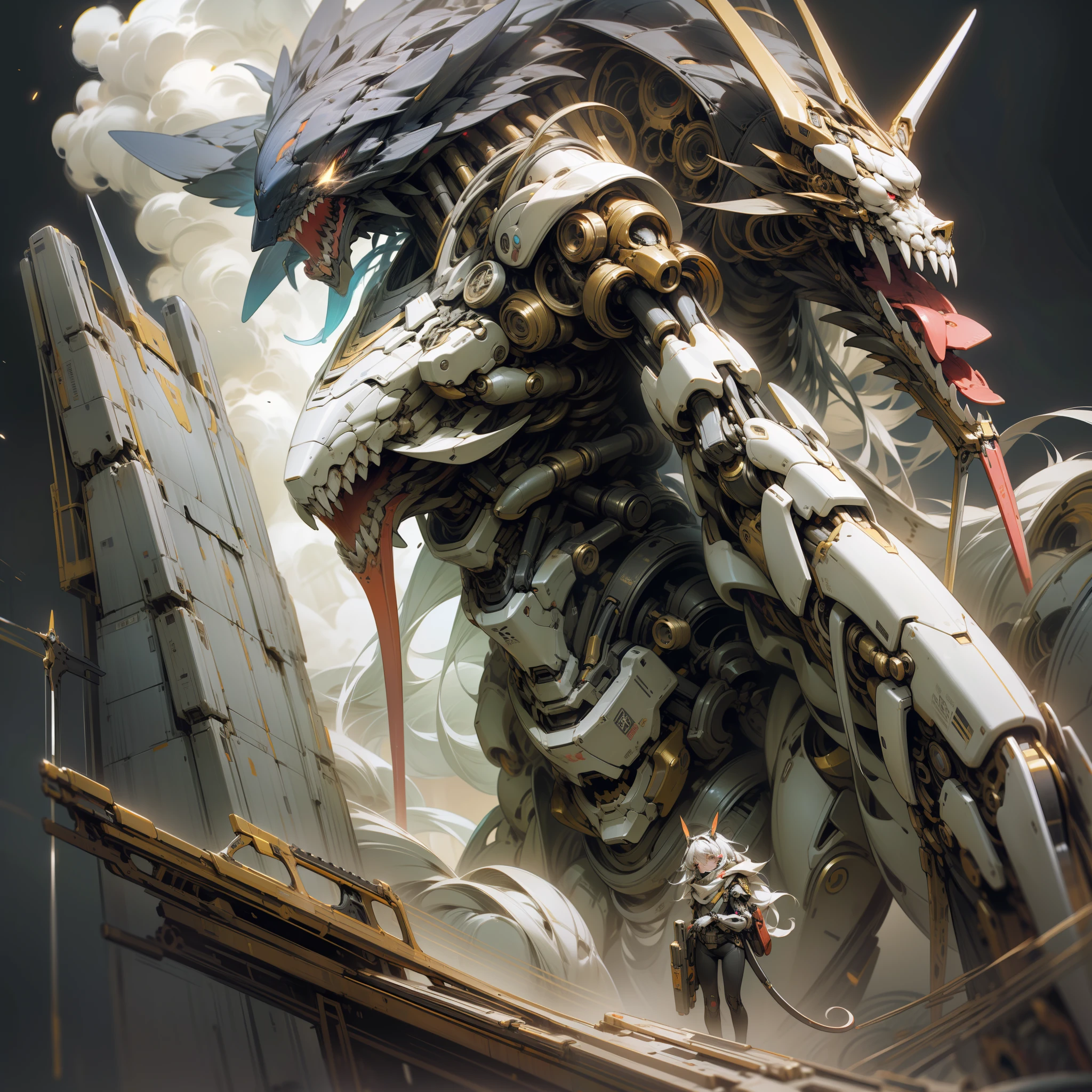 (Golden ratio:1.2),[(Black background:1.4)::10],(Masterpiece), (Best quality), (Ultra detailed),(Disheveled hair),(illustration),A huge mechanical monster,Giant monsters,(Fantasy composition:1.4),(Heavy giant pliers:1.3)+(The tail is a beam sniper rifle:1.2),The body connects multiple energy delivery tubes，To provide the energy needed for beam sniper rifle firing,((A random patchwork of mechanical monsters)),(Mechanical arthropods),(Mechanical limb),/(Biomimetic technology:1.3/),In the ruins,shiny body,UHD, retina, anatomically correct, textured skin, super detail, best quality, highres