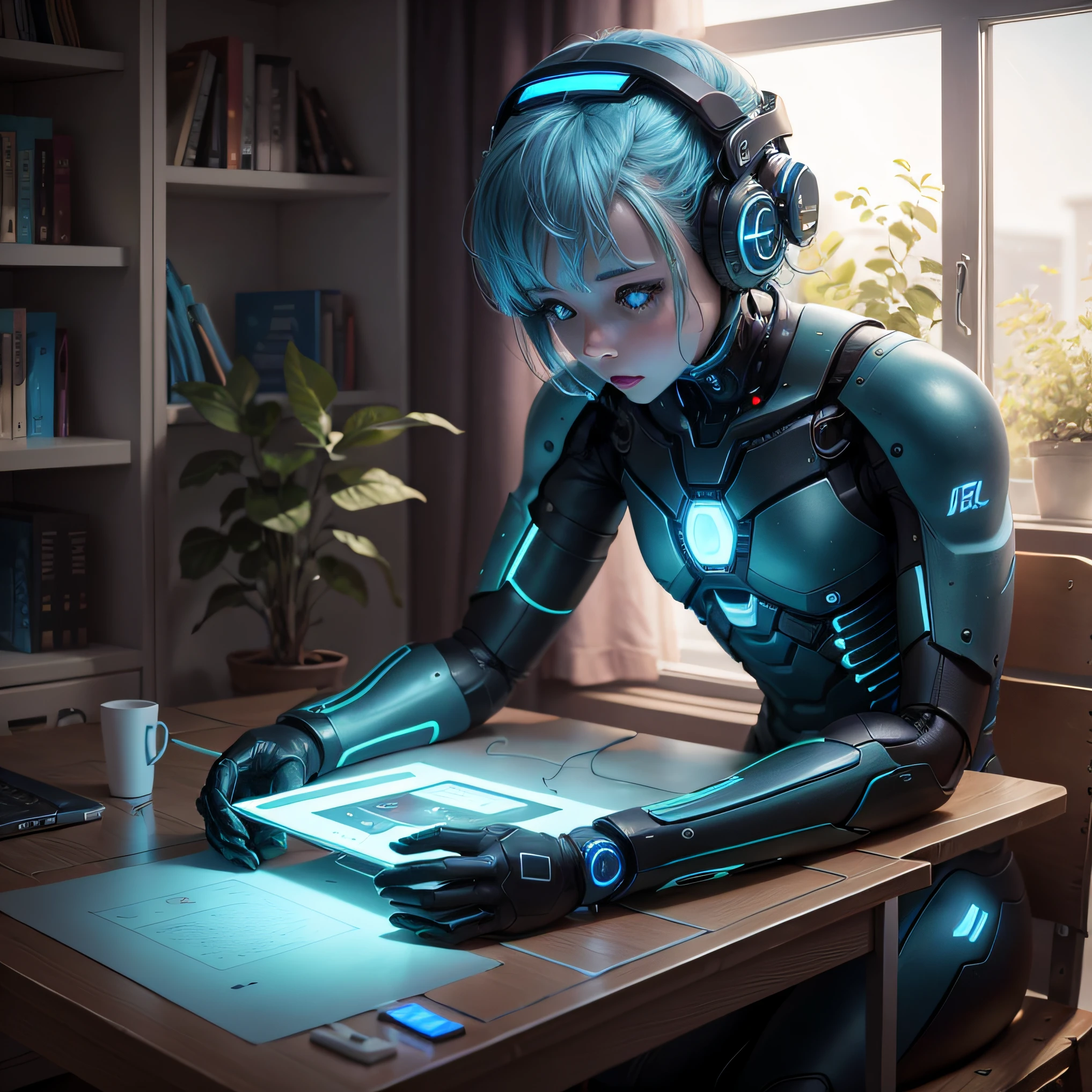 Educational artificial intelligence with blue and green technological lights --auto