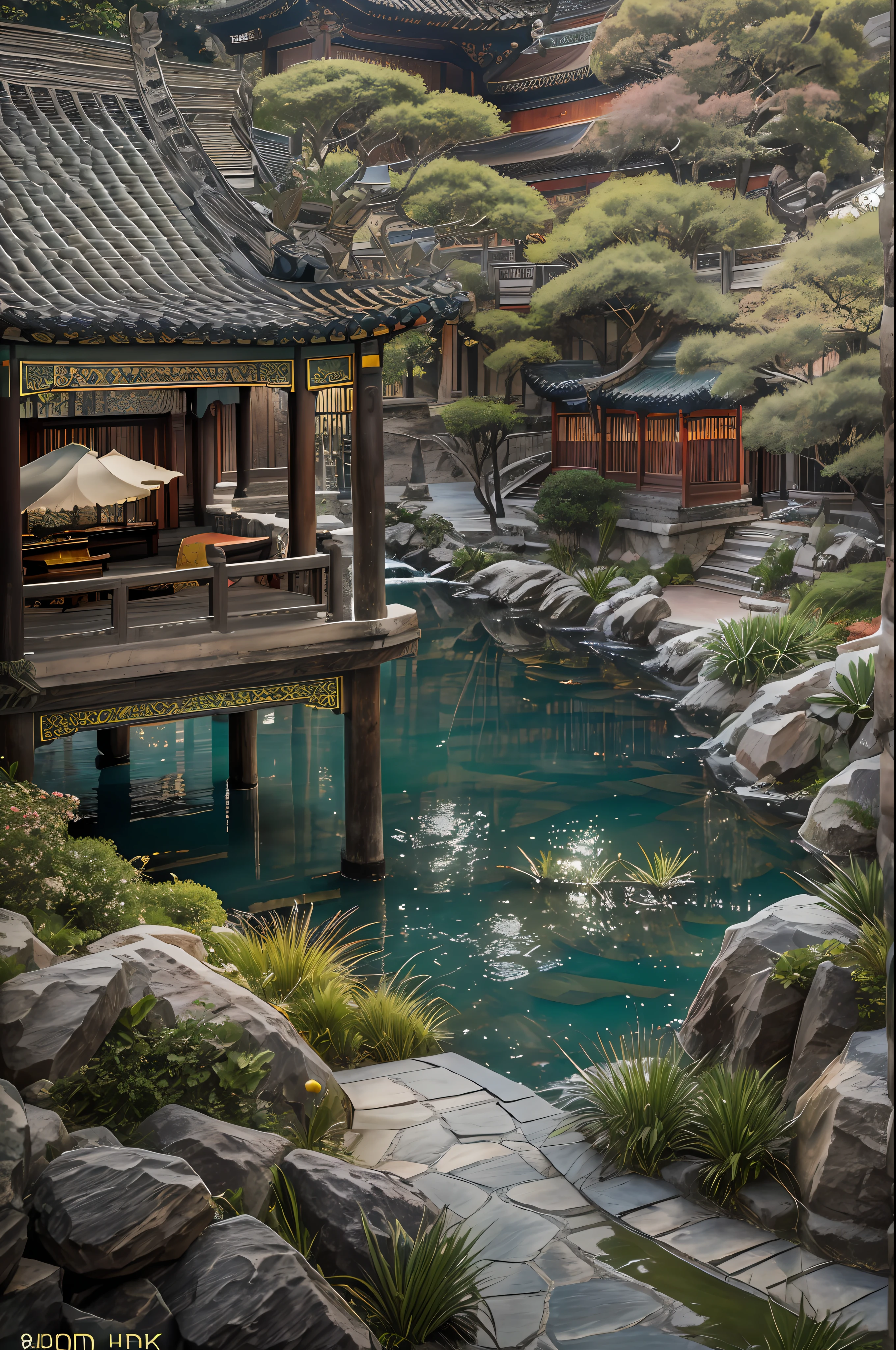 lakeside, ((waterfallr)), chinese mansion, Small rivers, Western-style garden, Decorated with flowers,detail-rich, A fusion of classic and modern, sonoko, Traditional elements, Modern design, Waterfront, luxury goods, Gorgeous, Pavilions, courtyard, Traditional Chinese roof, Modern interior decoration, Garden landscape, Original photos, wide lens shot, high resolution, hdr, Exquisite, k hd, 8K, Masterpieces, Artistry, magnifica, meticulous craftsmanship, Modern facilities, Seamless integration, Harmonious atmosphere, everlasting,Picturesque, (8K, RAW photo, Best quality, Masterpiece :1.2), (Realistic, photograph realistic :1.3)