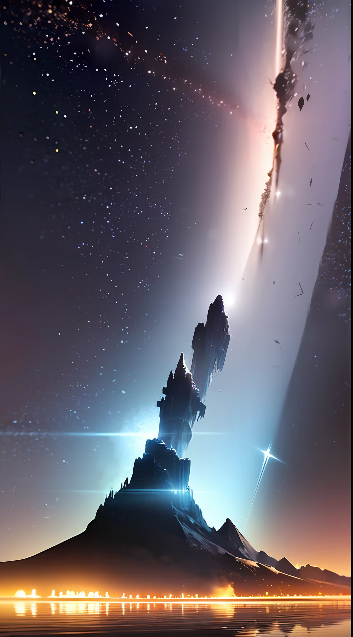 starry night sky with a mountain and a lake, by jessica rossier, inspired by jessica rossier, jessica rossier fantasy art, concept art magical highlight, official artwork, painting of a dreamscape, ethereal realm, atmospheric artwork, dreamy matte painting, tranquility of the endless stars, inspired by Ted Nasmith, moonlit starry sky environment, epic music album cover --auto