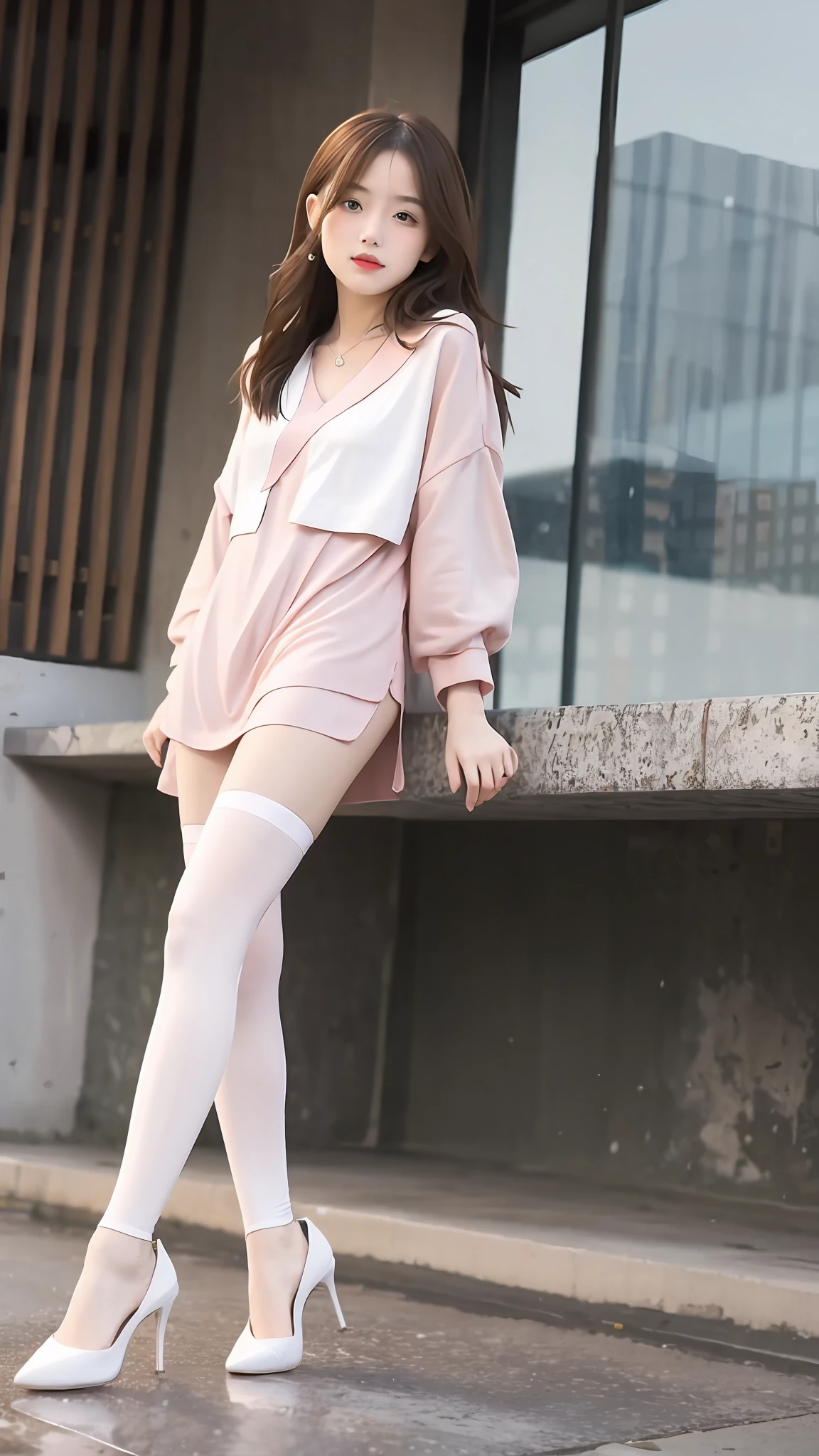 Beautiful and moving girl,Wearing a pink sailor suit,high-heels,White stockings,mesmerizing eyes,exquisite facial features