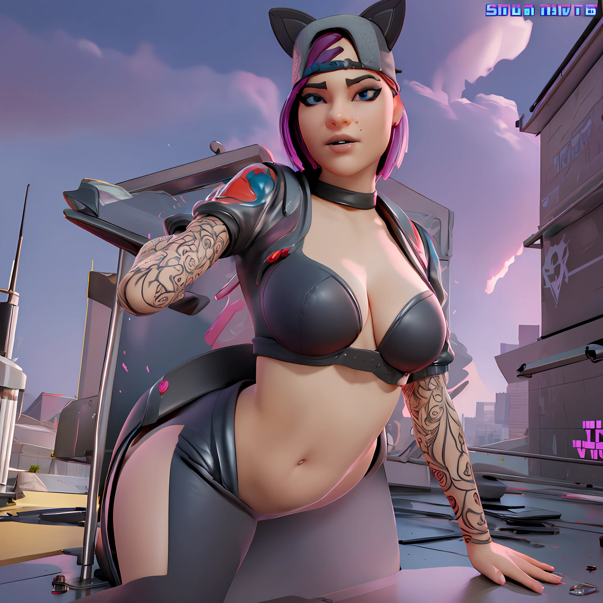 Fortnite, 3D-Frau, beautiful, 8K, Rosa Haare, Beautiful Breasts, attraktiv, Schenkel, liegend, sexy, nass