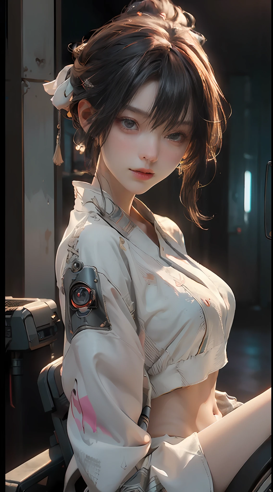 ((Best quality)), ((masterpiece)), (detailed:1.4), 3D, an image of a beautiful cyberpunk female,HDR (High Dynamic Range),Ray Tracing,NVIDIA RTX,Super-Resolution,Unreal 5,Subsurface scattering,PBR Texturing,Post-processing,Anisotropic Filtering,Depth-of-field,Maximum clarity and sharpness,Multi-layered textures,Albedo and Specular maps,Surface shading,Accurate simulation of light-material interaction,Perfect proportions,Octane Render,Two-tone lighting,Wide aperture,Low ISO,White balance,Rule of thirds,8K RAW,