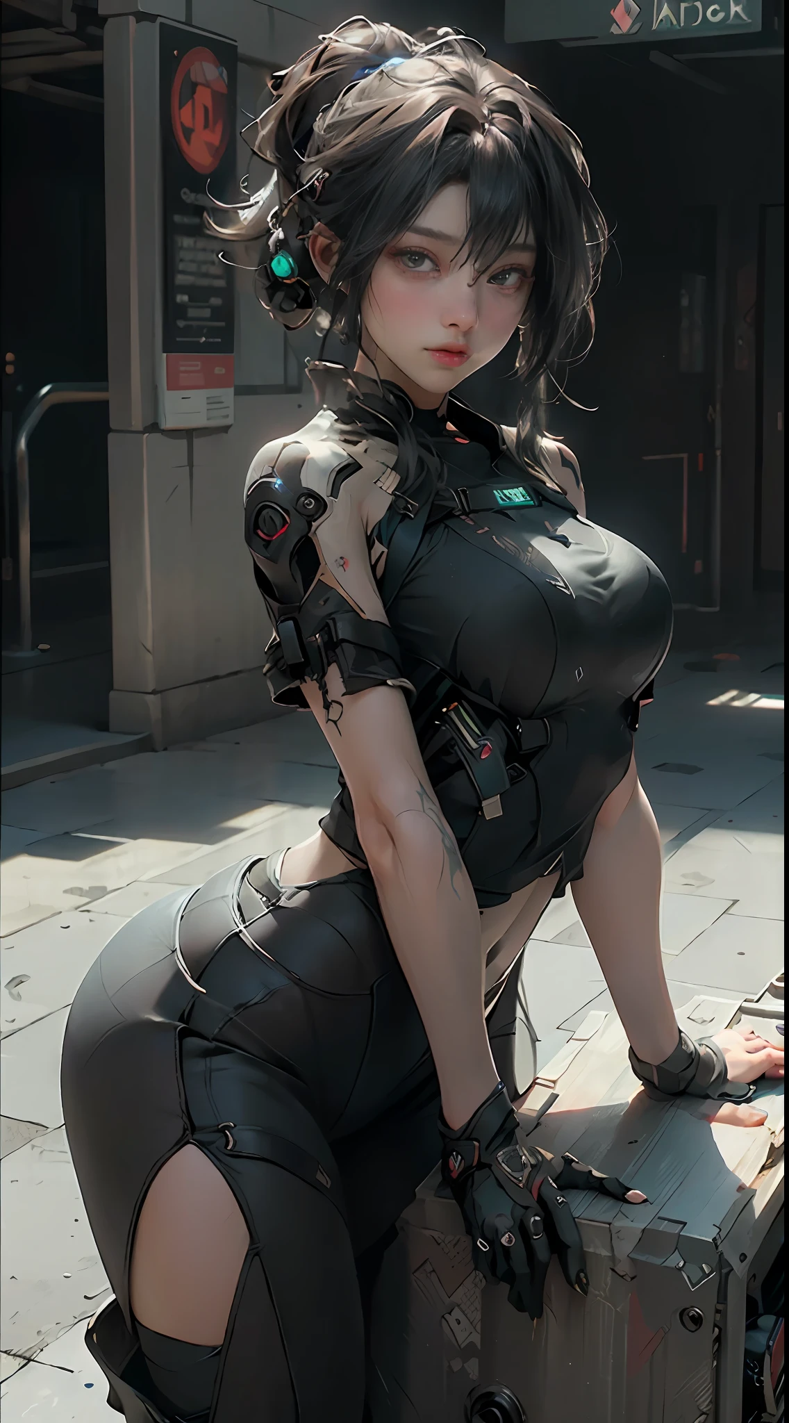 ((Best quality)), ((masterpiece)), (detailed:1.4), 3D, an image of a beautiful cyberpunk female,HDR (High Dynamic Range),Ray Tracing,NVIDIA RTX,Super-Resolution,Unreal 5,Subsurface scattering,PBR Texturing,Post-processing,Anisotropic Filtering,Depth-of-field,Maximum clarity and sharpness,Multi-layered textures,Albedo and Specular maps,Surface shading,Accurate simulation of light-material interaction,Perfect proportions,Octane Render,Two-tone lighting,Wide aperture,Low ISO,White balance,Rule of thirds,8K RAW,
