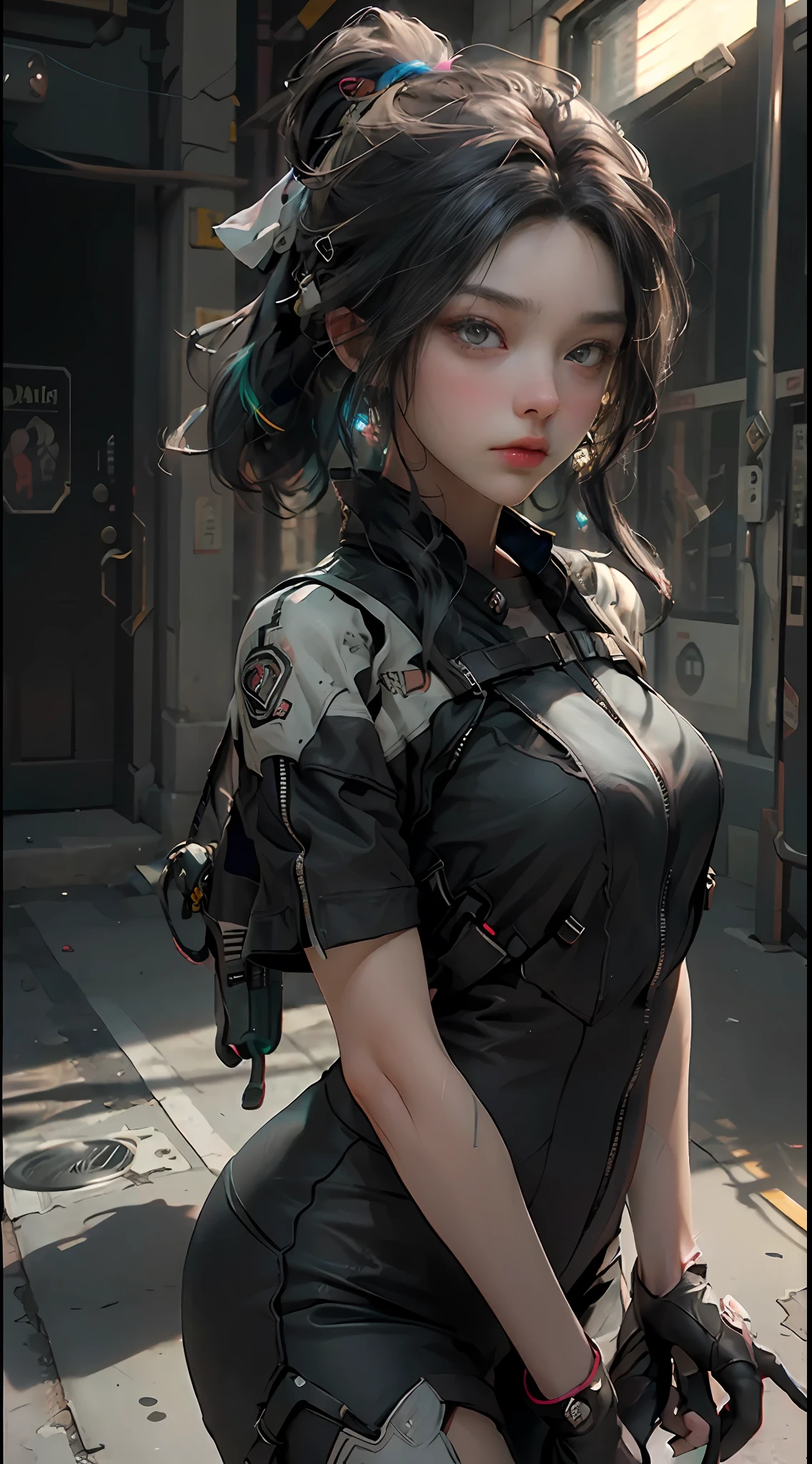 ((Best quality)), ((masterpiece)), (detailed:1.4), 3D, an image of a beautiful cyberpunk female,HDR (High Dynamic Range),Ray Tracing,NVIDIA RTX,Super-Resolution,Unreal 5,Subsurface scattering,PBR Texturing,Post-processing,Anisotropic Filtering,Depth-of-field,Maximum clarity and sharpness,Multi-layered textures,Albedo and Specular maps,Surface shading,Accurate simulation of light-material interaction,Perfect proportions,Octane Render,Two-tone lighting,Wide aperture,Low ISO,White balance,Rule of thirds,8K RAW,