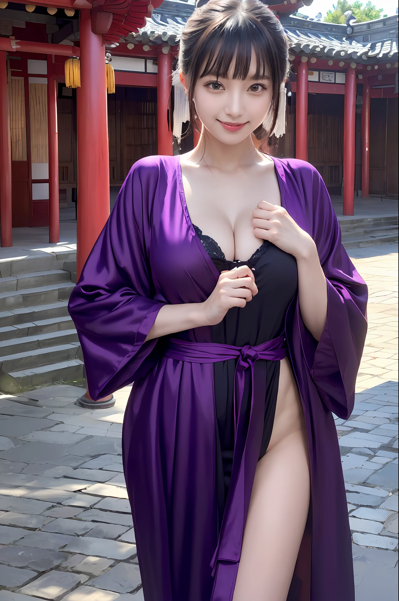 ((masutepiece), (Best Quality), 超A high resolution, (Raw photo:1.2), (Photorealistic:1.4), Exceptional detail, Dramatic Lighting, hight resolution,   8K, absurderes, (Multiple girls:1.5),  Upper body, (3+Girls:1.3),nffsw_girl1, Daoism_robe, Black Taoism_robe, Red Taoism_robe, Purple Taoism_robe, Looking at Viewer, Chinese temple, (plein air:1.2), Smile, Different poses、乃木坂アイドル、韓国アイドル