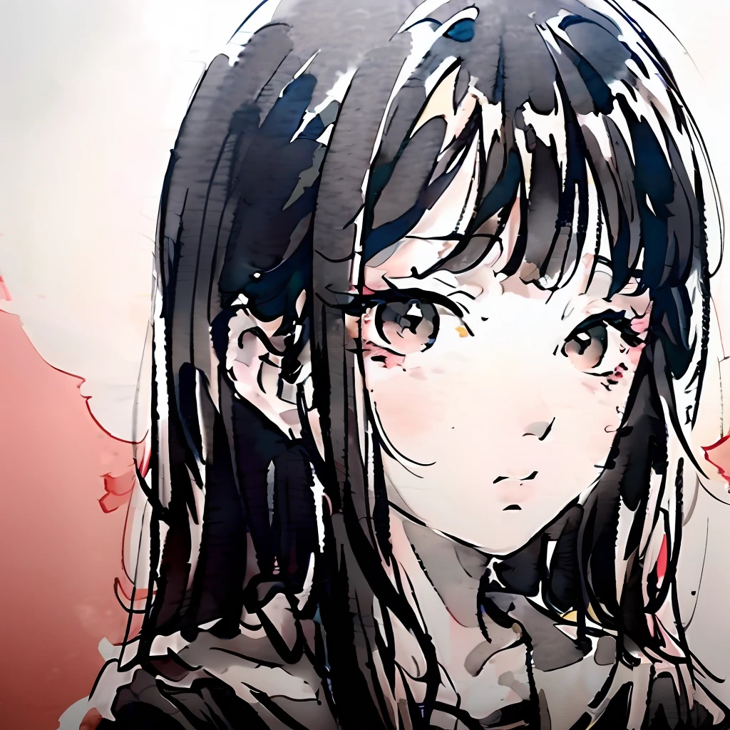 {{ink and watercolor painting}},girl, ultra-detailliert, monochromes,student clothes,Beautiful face,face perfect,hi-school girl