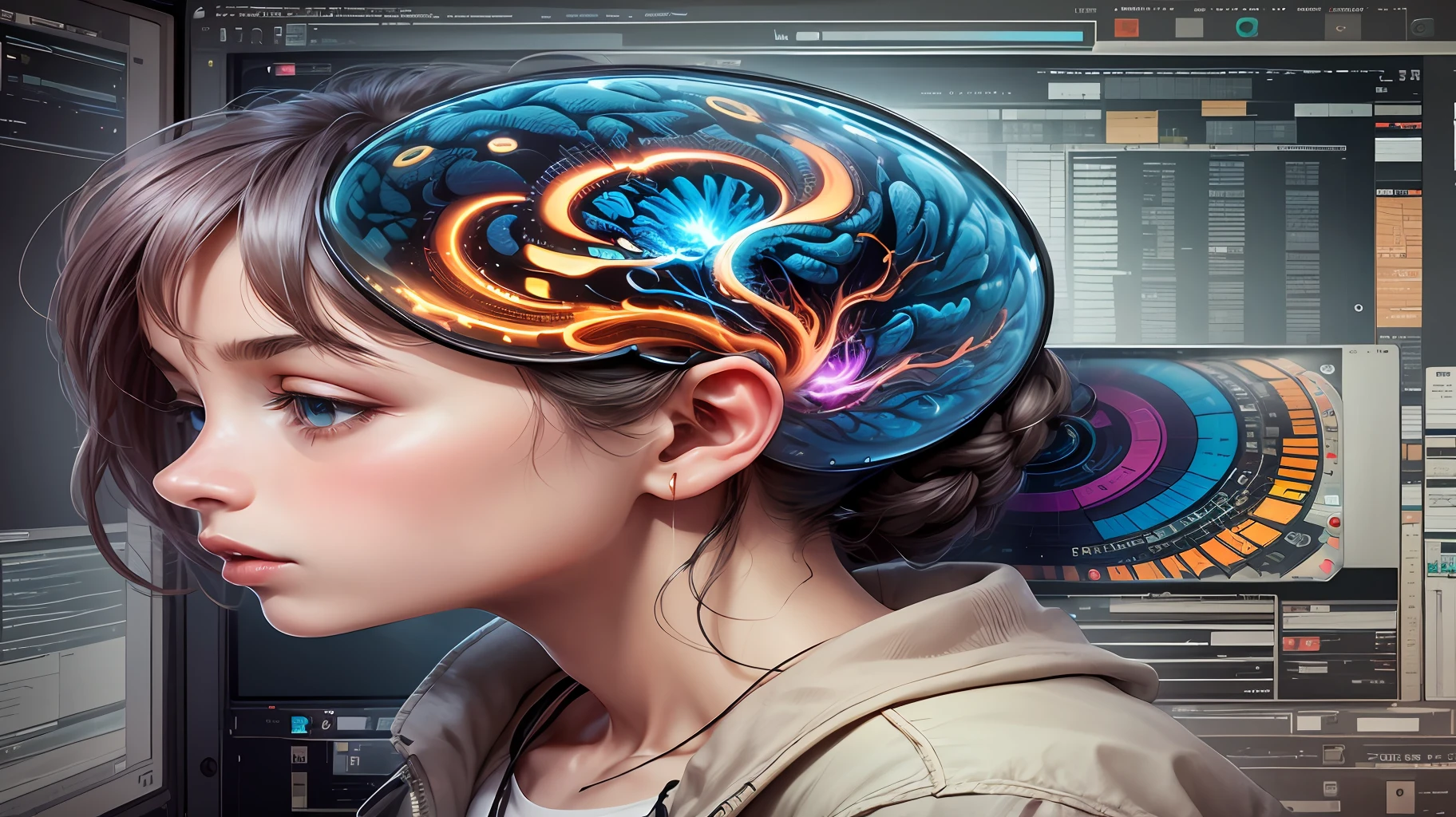 (realistic), 8k, brain, virtual, prefrontal cortex, view from a computer its neural effects --auto --s2