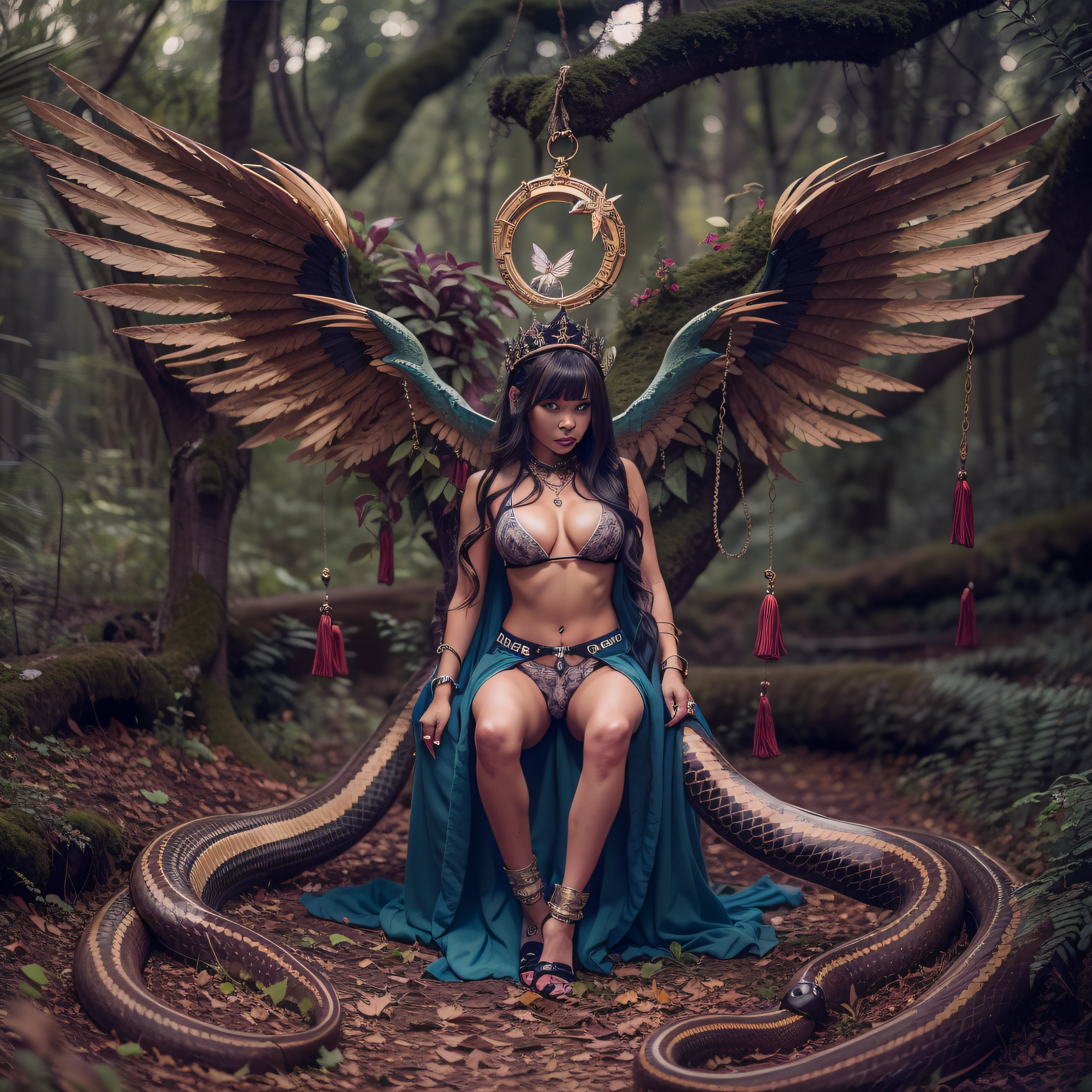 Caduceus Hermes Greek mythology wand olive laurel surmounted wings surrounded intertwined snakes Medusa_hairs_Snakes Outdoor Nature "Ouroboros" Forest Natural Queen Native éblouissantes Valkyrie-wings clef chains "Heavy Metal" Will-o'-the-wisp Fire-follets fairy pixie sprite conceptual safe female glamour aesthetic walking slow motion Cosplay "Nicki Minaj":1.5 "Rihanna":1.5 "beyonce":1.5 aristocratic jacket 38years symmetrical athletic bronzé hairstyle_snakes:1.5 obvious varied ecstatic fringes:1.5 visages:1.5 cheekbones effects reddened embarrassed lazuli water drop between eyes beautiful hair:1.5 Brown Eyes Pupils Black Iris Turquoise Sapphires Open Mouth Teeth Smiles Floating Jacket Fixed Pearls Eccentric Cape Levitating Shoulders-Off:1.2 chemise blanches dentelles clavicules papillotes varied breasts1.5 points:1.3 satin sideboob felt bikini:1.5 corsait:1.5 spinels thick navy leather skirt:1.5 soies assortie amples nombril:1.3 revealing pubic scarlet pubis-hairy obvious indigo underwear:1.5 Size chastity belt:1.3 silver adorned padlock Gold thighs legs garters Gothic stainless steel boots decorated onyx equirectangular 360 monastery opal marble ruby background:1.5 DoF mannequins lantern dressed armor richly decorated:1.5 "Chevaleresque" dramatic chrome metallic flat bands fathoms brass fullbodye lys rune ornate emerald plasma embroidered glyphs Tourmaline wood engravings lava magic intricate:1.5 summons snake incandescent Crystalline familiar robot Mecha (EOS R6 135mm 1/1250s f/2.8 ISO400) Mech Mechanized snakes flowering Quetzalcoatl:1.5 Adaptable volumetric luminescence saturated:1.5 ultra:1.5 pro-photorealists:1.5 optimaux:1.5 qualities:1.5 details:1.5 precise:1.5 reflex:1.5 resolutions:1.5 3dcg max:1.5 graduates:1.5 improved:1.5 Octanes_rendues:1.5 UHD XT3 16K DSLR HDR UnrealEngine5 profondeurs:1.5 Earth Heart:1.5 Hearth ultra_sharpness:1.5 ombres analogiques:1.5 CGSCOSITY pet chef-d&#39:1.5 "Bruce Weber girls" multi etc.