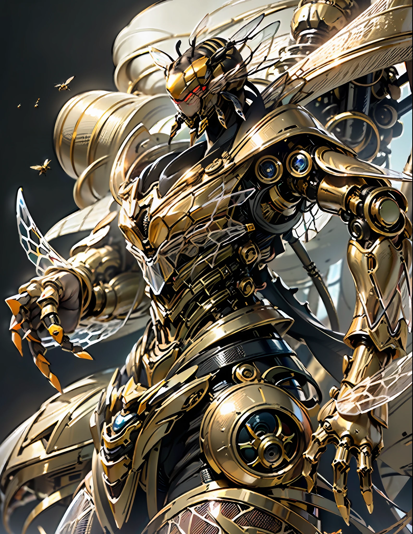 (Golden ratio:1.2),[(Black background:1.4)::10],(Masterpiece), (Best quality), (Ultra detailed),(Disheveled hair),(illustration),A huge mechanical monster,((Mechanical insects//(honeybee:1.3)//,giant monster,(Fantasy composition:1.4),((A random patchwork of mechanical monsters)),(Mechanical arthropods),(Mechanical limb),/(Biomimetic technology:1.3/),Hexagonal missile nest backpack,Knightly spears and rapier swords,shining body,hyper HD, retinas, Anatomically correct, Textured skin, Super detail, Best quality, A high resolution