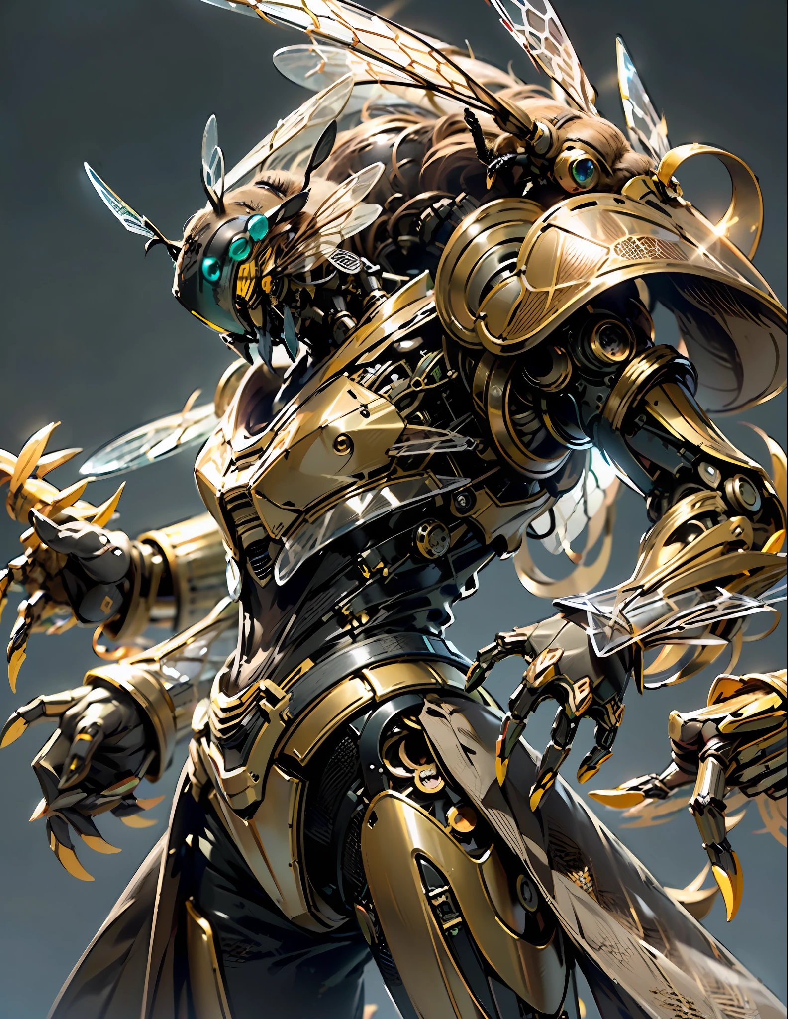 (Golden ratio:1.2),[(Black background:1.4)::10],(Masterpiece), (Best quality), (Ultra detailed),(Disheveled hair),(illustration),A huge mechanical monster,((Mechanical insects//(honeybee:1.3)//,giant monster,(Fantasy composition:1.4),((A random patchwork of mechanical monsters)),(Mechanical arthropods),(Mechanical limb),/(Biomimetic technology:1.3/),Hexagonal missile nest backpack,Knightly spears and rapier swords,shining body,hyper HD, retinas, Anatomically correct, Textured skin, Super detail, Best quality, A high resolution