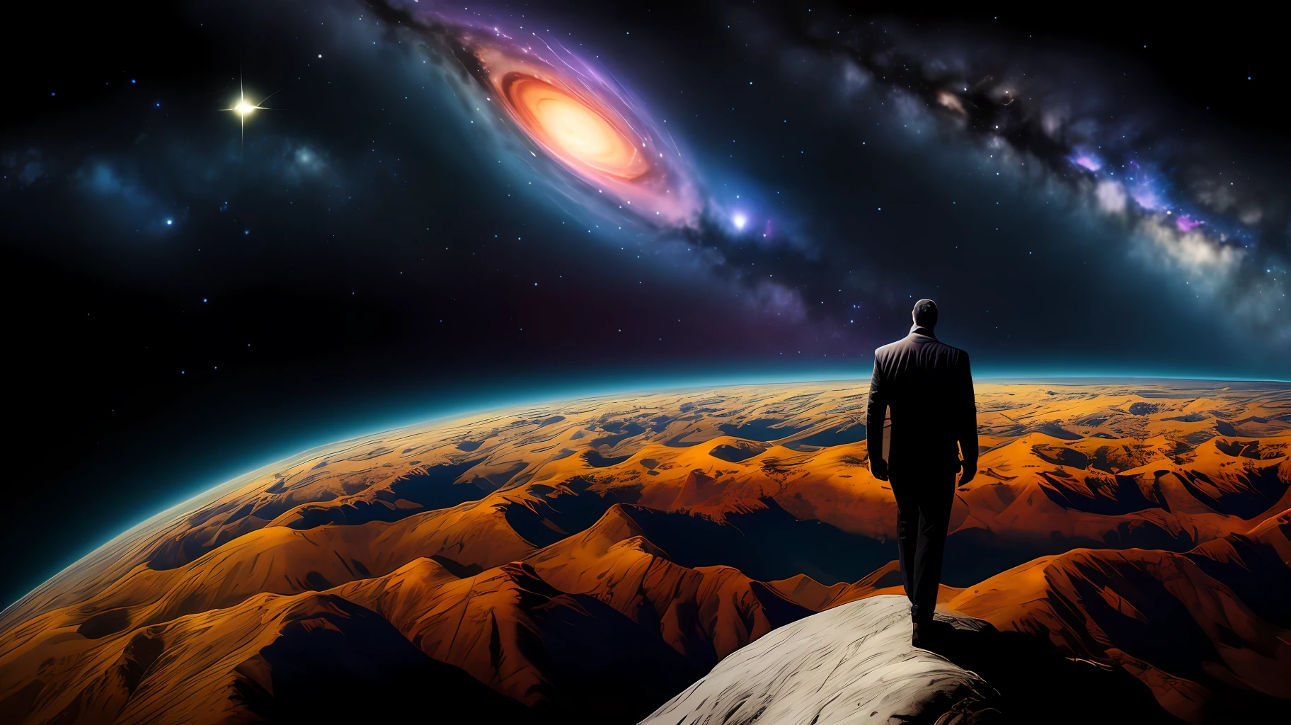 Man at edge of creation of the universe