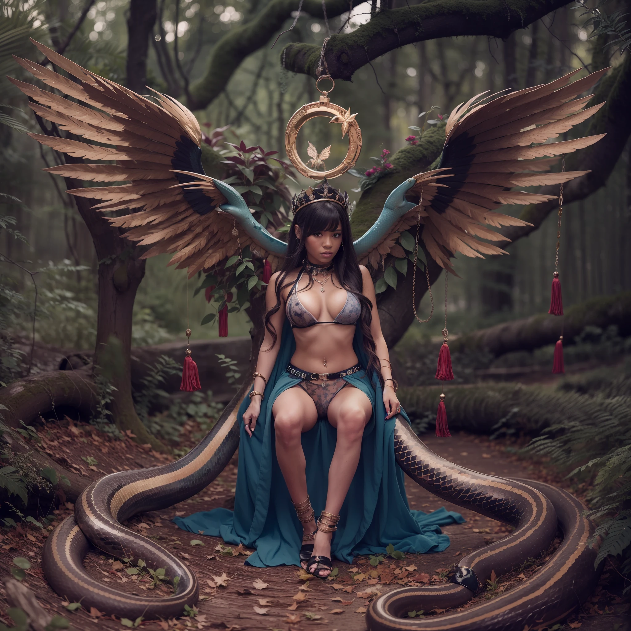 Caduceus Hermes Greek mythology wand olive laurel surmounted wings surrounded intertwined snakes Medusa_hairs_Snakes Outdoor Nature "Ouroboros" Forest Natural Queen Native éblouissantes Valkyrie-wings clef chains "Heavy Metal" Will-o'-the-wisp Fire-follets fairy pixie sprite conceptual safe female glamour aesthetic walking slow motion Cosplay "Nicki Minaj":1.5 "Rihanna":1.5 "beyonce":1.5 aristocratic jacket 38years symmetrical athletic bronzé hairstyle_snakes:1.5 obvious varied ecstatic fringes:1.5 visages:1.5 cheekbones effects reddened embarrassed lazuli water drop between eyes beautiful hair:1.5 Brown Eyes Pupils Black Iris Turquoise Sapphires Open Mouth Teeth Smiles Floating Jacket Fixed Pearls Eccentric Cape Levitating Shoulders-Off:1.2 chemise blanches dentelles clavicules papillotes varied breasts1.5 points:1.3 satin sideboob felt bikini:1.5 corsait:1.5 spinels thick navy leather skirt:1.5 soies assortie amples nombril:1.3 revealing pubic scarlet pubis-hairy obvious indigo underwear:1.5 Size chastity belt:1.3 silver adorned padlock Gold thighs legs garters Gothic stainless steel boots decorated onyx equirectangular 360 monastery opal marble ruby background:1.5 DoF mannequins lantern dressed armor richly decorated:1.5 "Chevaleresque" dramatic chrome metallic flat bands fathoms brass fullbodye lys rune ornate emerald plasma embroidered glyphs Tourmaline wood engravings lava magic intricate:1.5 summons snake incandescent Crystalline familiar robot Mecha (EOS R6 135mm 1/1250s f/2.8 ISO400) Mech Mechanized snakes flowering Quetzalcoatl:1.5 Adaptable volumetric luminescence saturated:1.5 ultra:1.5 pro-photorealists:1.5 optimaux:1.5 qualities:1.5 details:1.5 precise:1.5 reflex:1.5 resolutions:1.5 3dcg max:1.5 graduates:1.5 improved:1.5 Octanes_rendues:1.5 UHD XT3 16K DSLR HDR UnrealEngine5 profondeurs:1.5 Earth Heart:1.5 Hearth ultra_sharpness:1.5 ombres analogiques:1.5 CGSCOSITY pet chef-d':1.5 "Bruce Weber girls" multi etc.