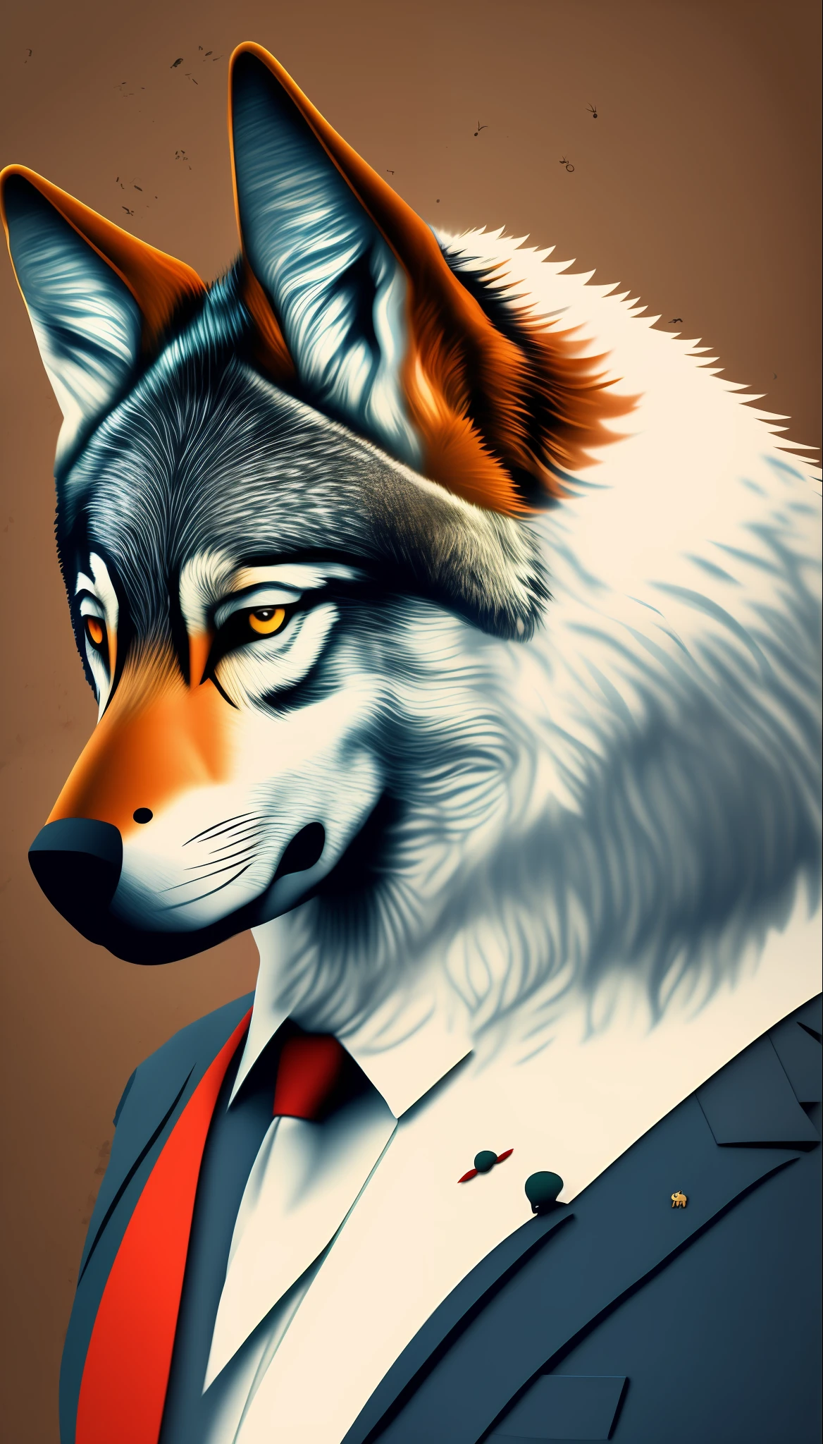 Wolf in suit，anthropomorphic turtle，The background is minimalist，Handsome，head portrait