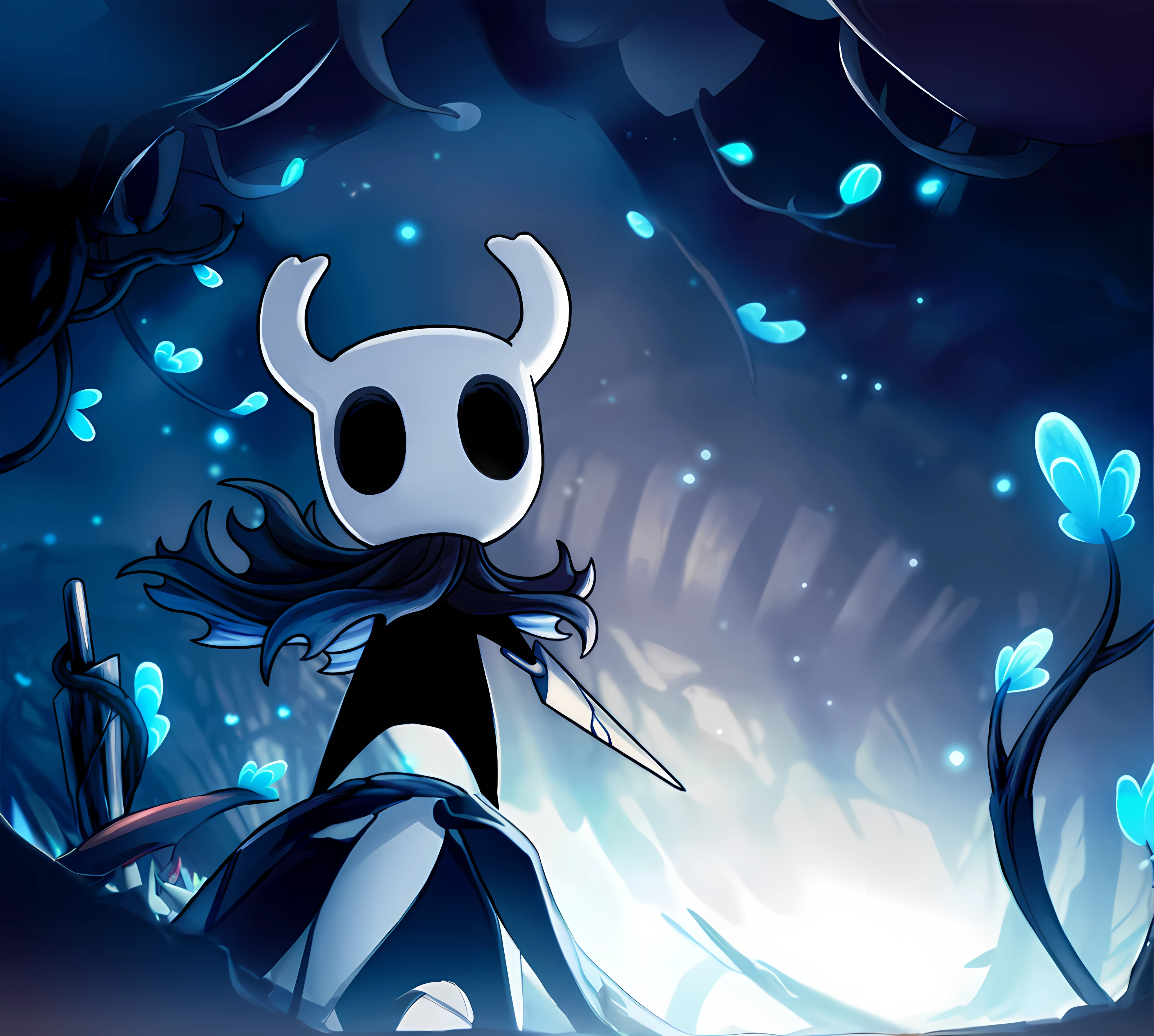 Cartoon illustration of a girl with horns and a sword in a forest, Retrato do cavaleiro oco, Cavaleiro Oco, Estilo cavaleiro oco, Arte Conceitual Hollow Knight, O Cavaleiro do Cavaleiro Oco, Hornet de Hollow Knight, Hollow Knight Captura de tela, em estilo de cytus e deemo, Undertale, hypervivid intense mcbess, Ori e o cego, Arte HD, papel de parede hd