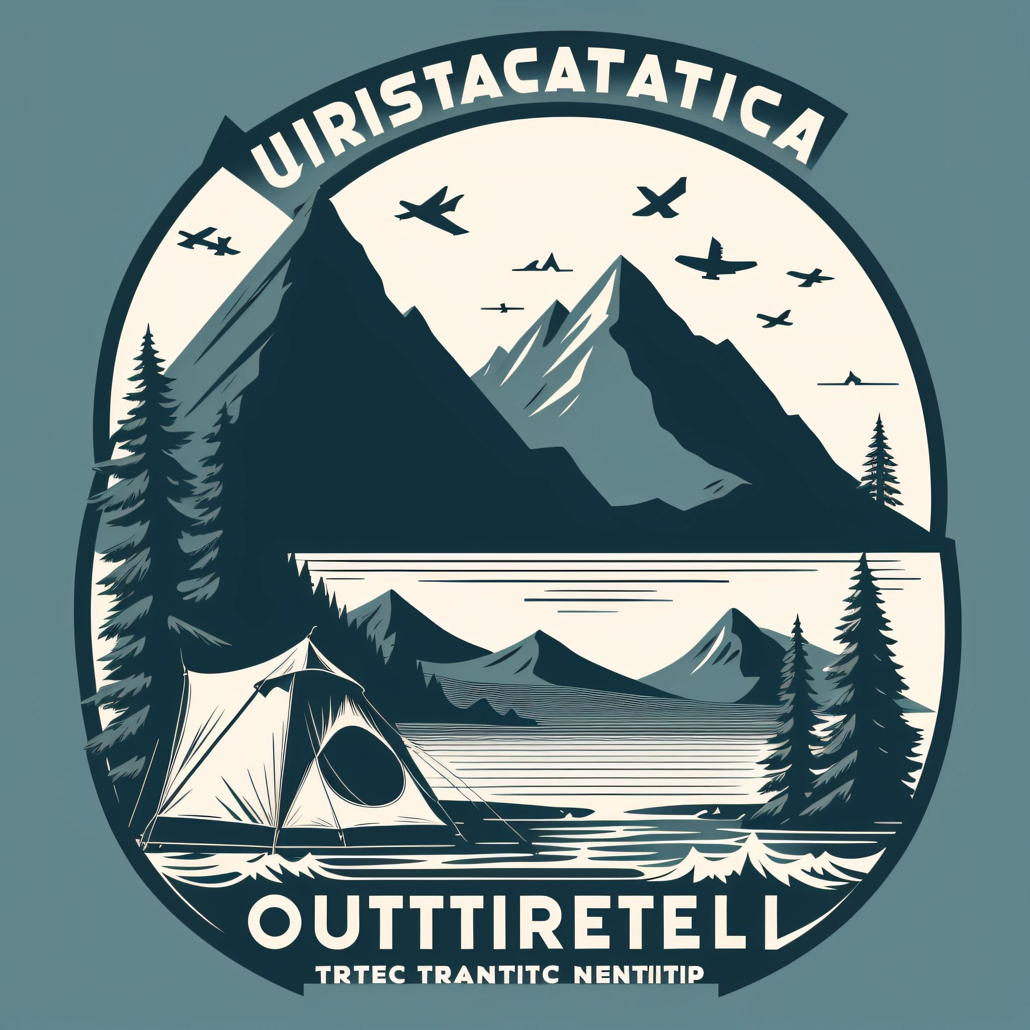 utrarealistic vector vintage outdoor camping 2d vector illustration, tshirt design for vector vintage nautical monochrome emblem, best quality, masterpiece: 1.3), minimalist, (8 colors)