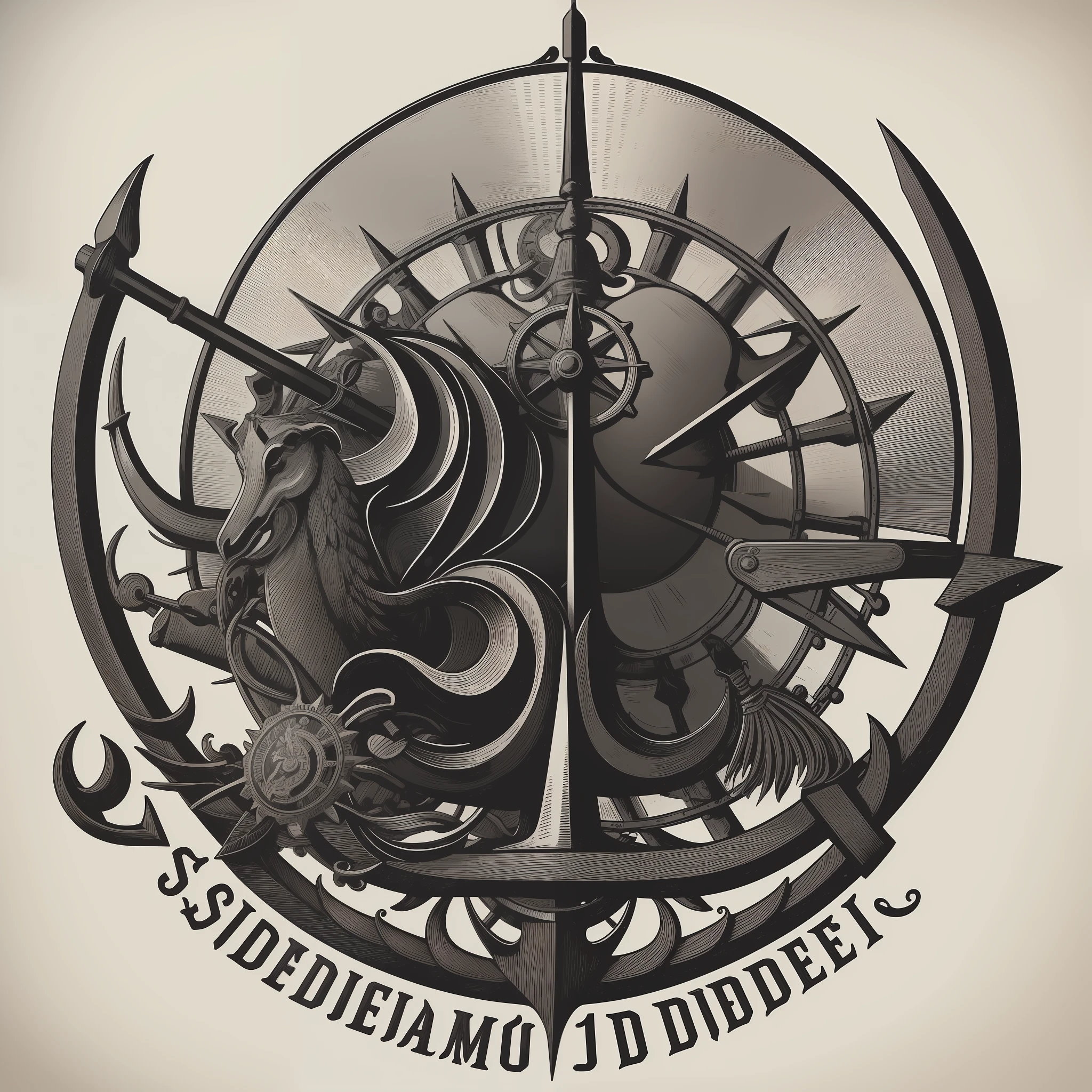 "Vintage Jagdsymbole 2D Vektorillustration, T-shirt design for vector vintage nautical monochrome emblem, best qulaity, Meisterwerk: 1.3), minimalistisch, (8 Farben)."