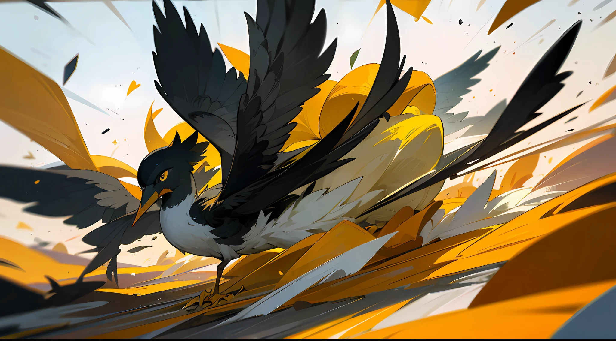 Use comandos para criar uma estampa abstrata de aves em movimento, em fundo preto, with dynamic lines. --auto