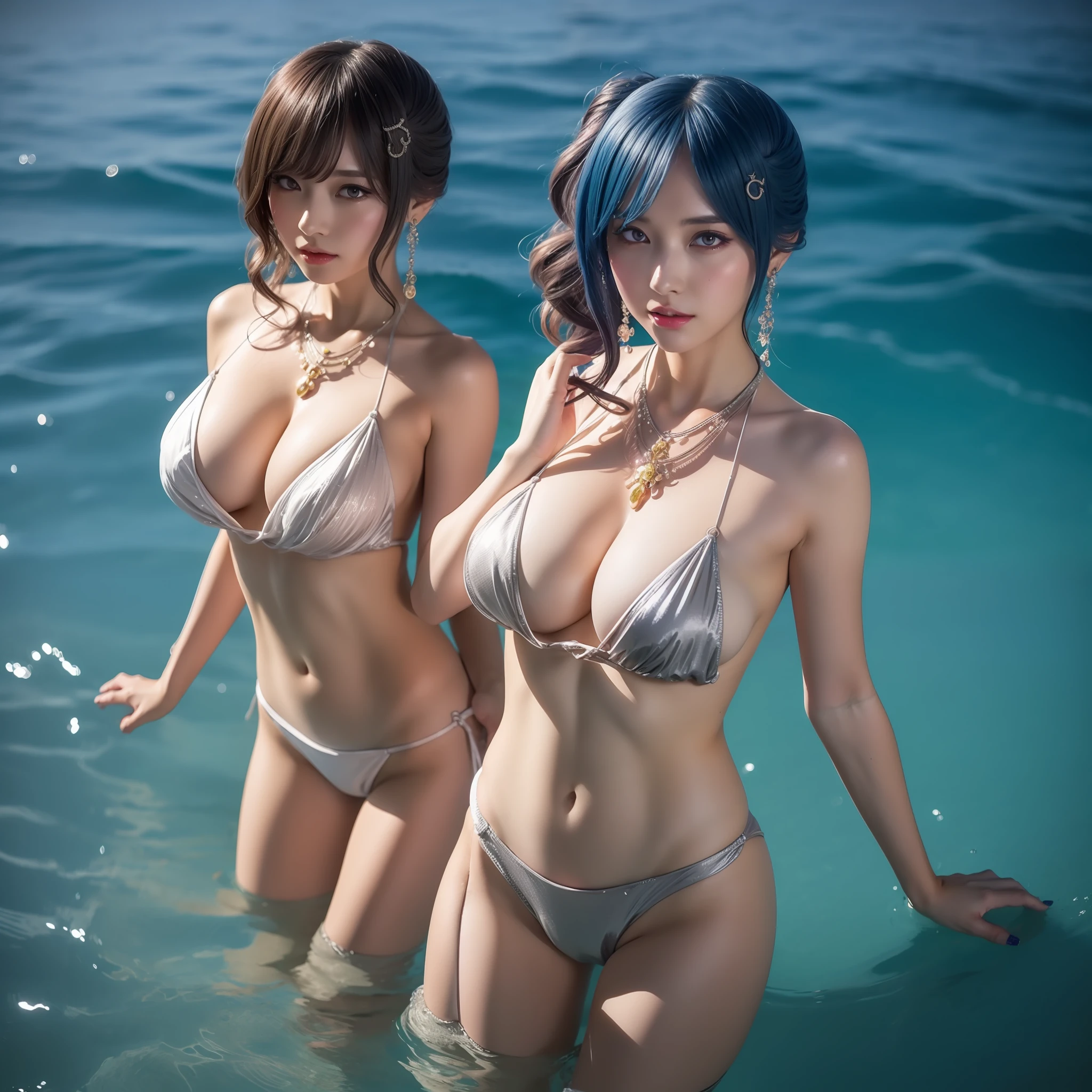 Anime goddess poses a bikini with a room in the water, Seductive anime girl god detailed digital anime art, Extremely detailed Artgerm, small curvaceous loli, Detailed anime artwork, Anime goddess, detailed anime art, White-haired god, beautiful and seductive anime woman, Guweiz on ArtStation Pixiv, | fine detail anime, Perfect white-haired goddess，Huge breasts，blush，Japan goddess，