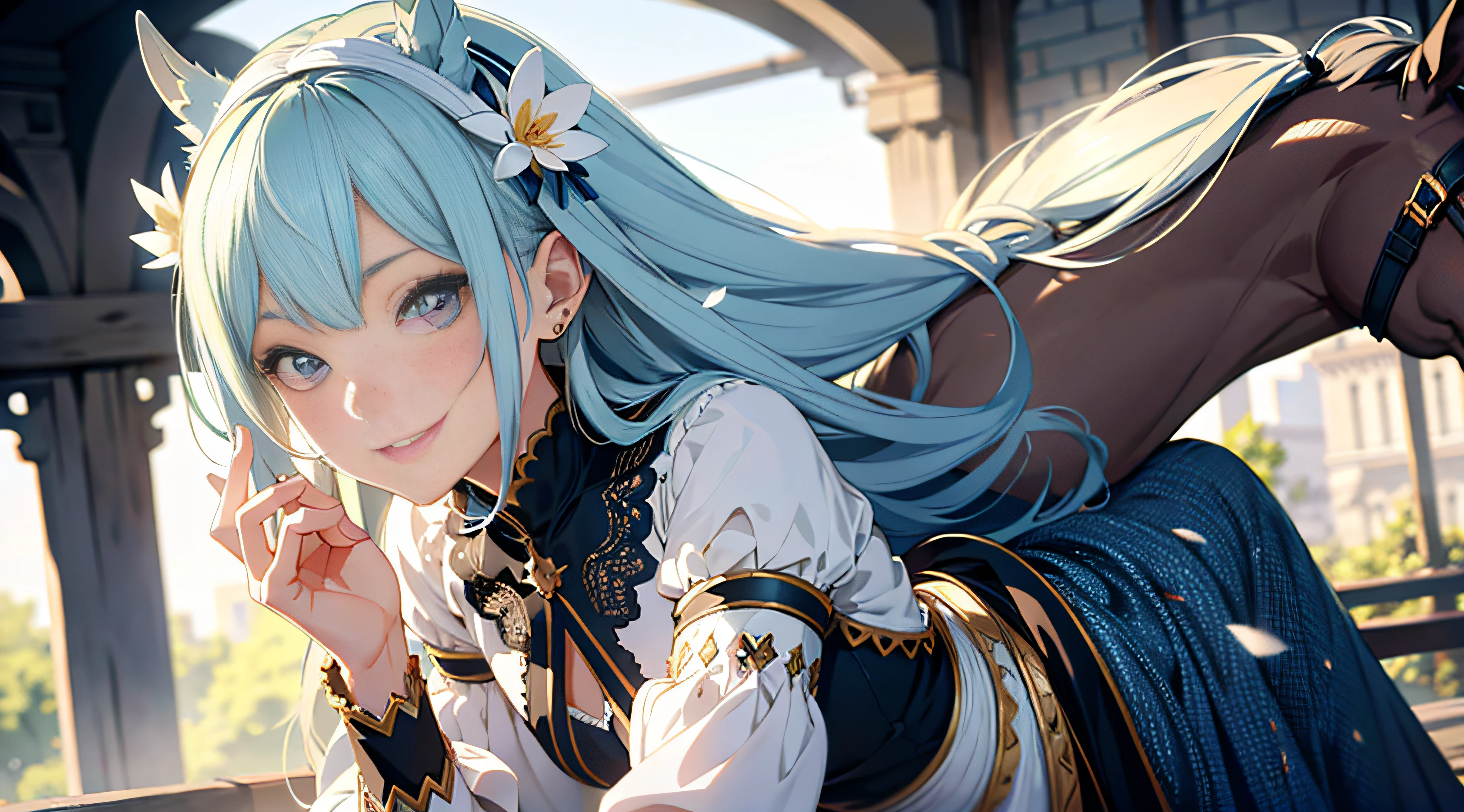 a bjd girl with horse's ears,long hair,smile happily,delicate and fine, fairy tales, incredibly high detailed, Pixar style, bright color, Natural light, Simple background with pure color,half-body,perfect composition,5 and Octane Render, trending on artstation, Gorgeous,ultra wide angle, 8K,