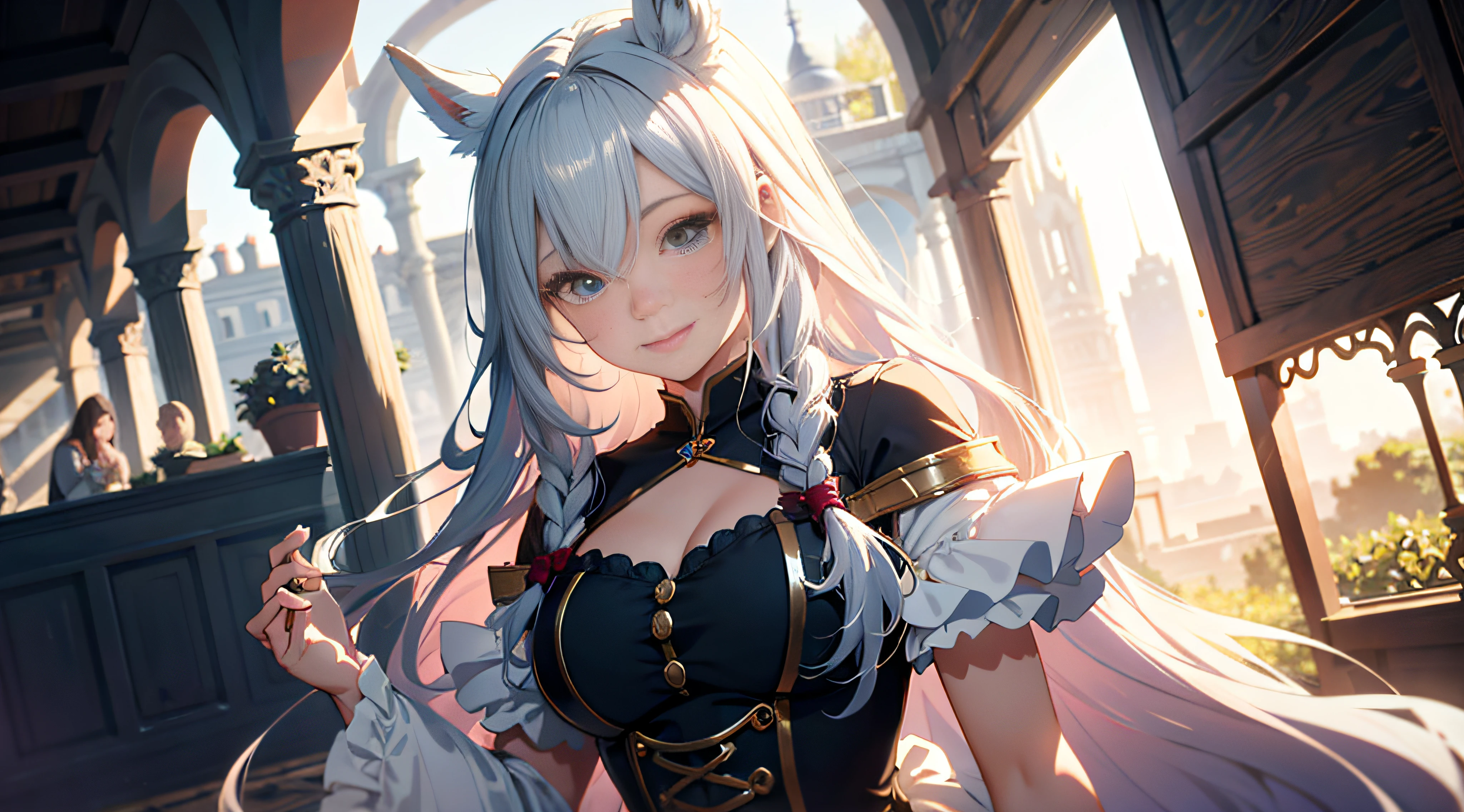 a bjd girl with horse's ears,long hair,smile happily,delicate and fine, fairy tales, incredibly high detailed, Pixar style, bright color, Natural light, Simple background with pure color,half-body,perfect composition,5 and Octane Render, trending on artstation, Gorgeous,ultra wide angle, 8K,