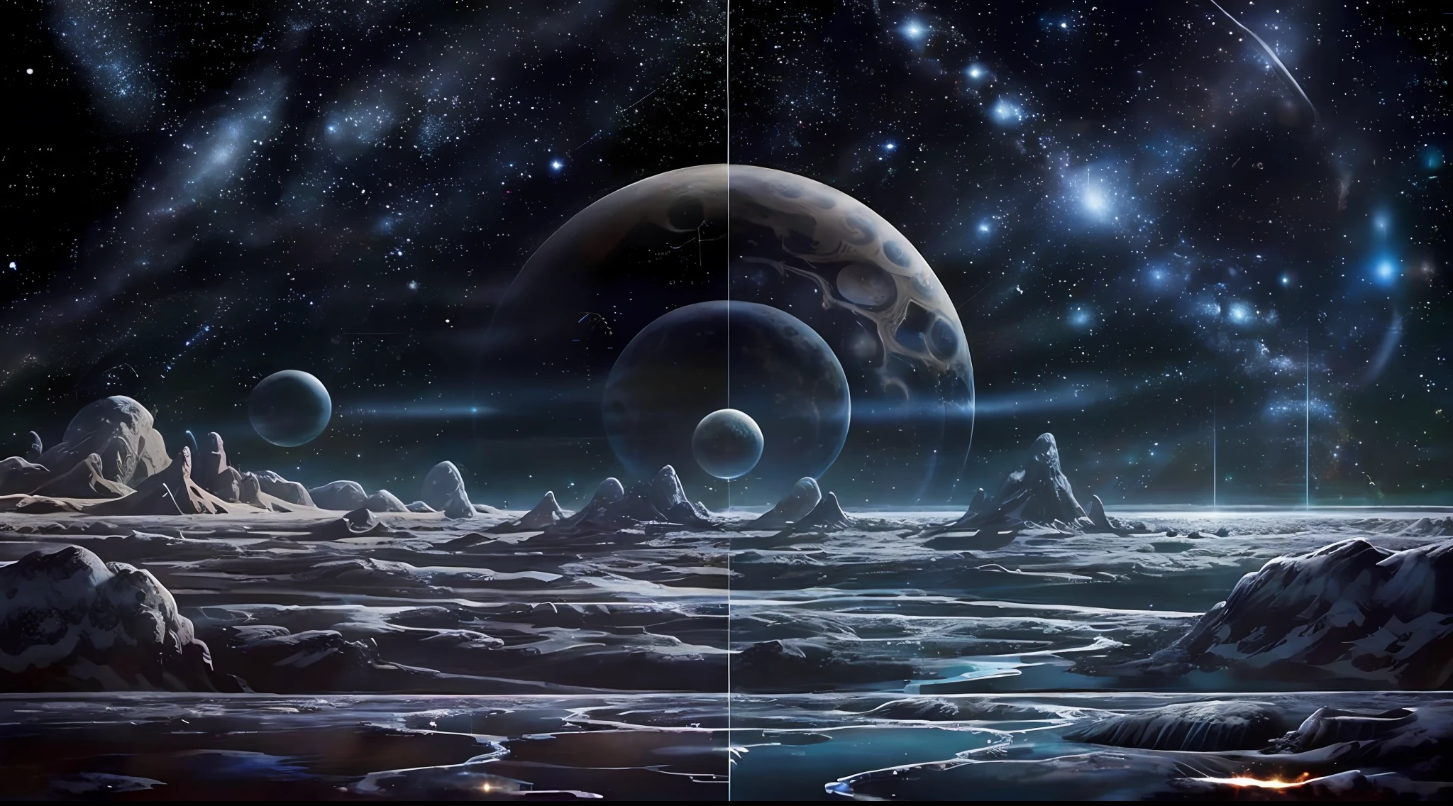 Universo Equilibrado: Uma imagem que simboliza a harmonia no universo, com planetas, stars and constellations in perfect sync, refletindo o trabalho do Grande Arquiteto.