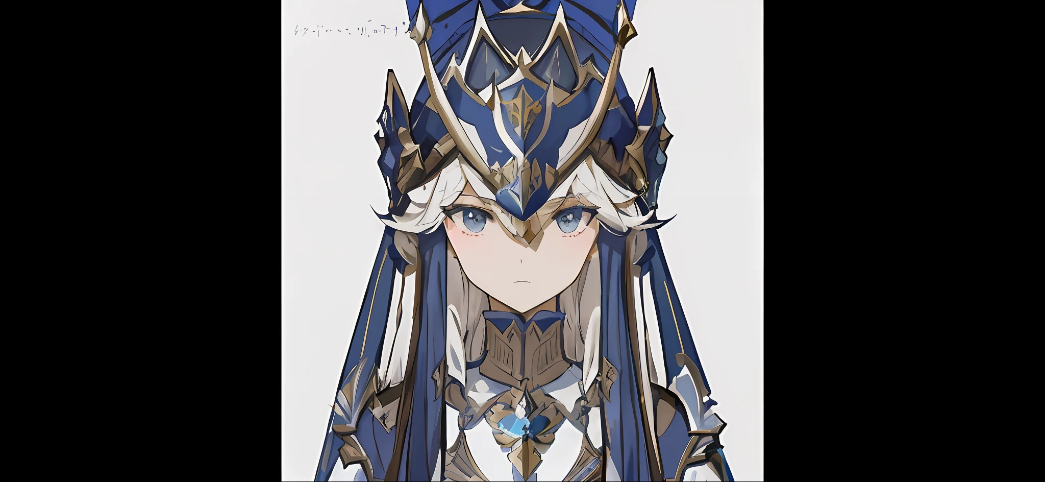 a close up of a drawing of a woman with long hair, Portrait Chevaliers du Zodiaque Fille, From the night of the ark, granblue fantasy, but the armor covers her face, high detailed official artwork, arknight, with an armor and a crown, offcial art, Armor Girl, Official artwork, Genshin, pale blue armor, Keqing from Genshin Impact,The creation of a master