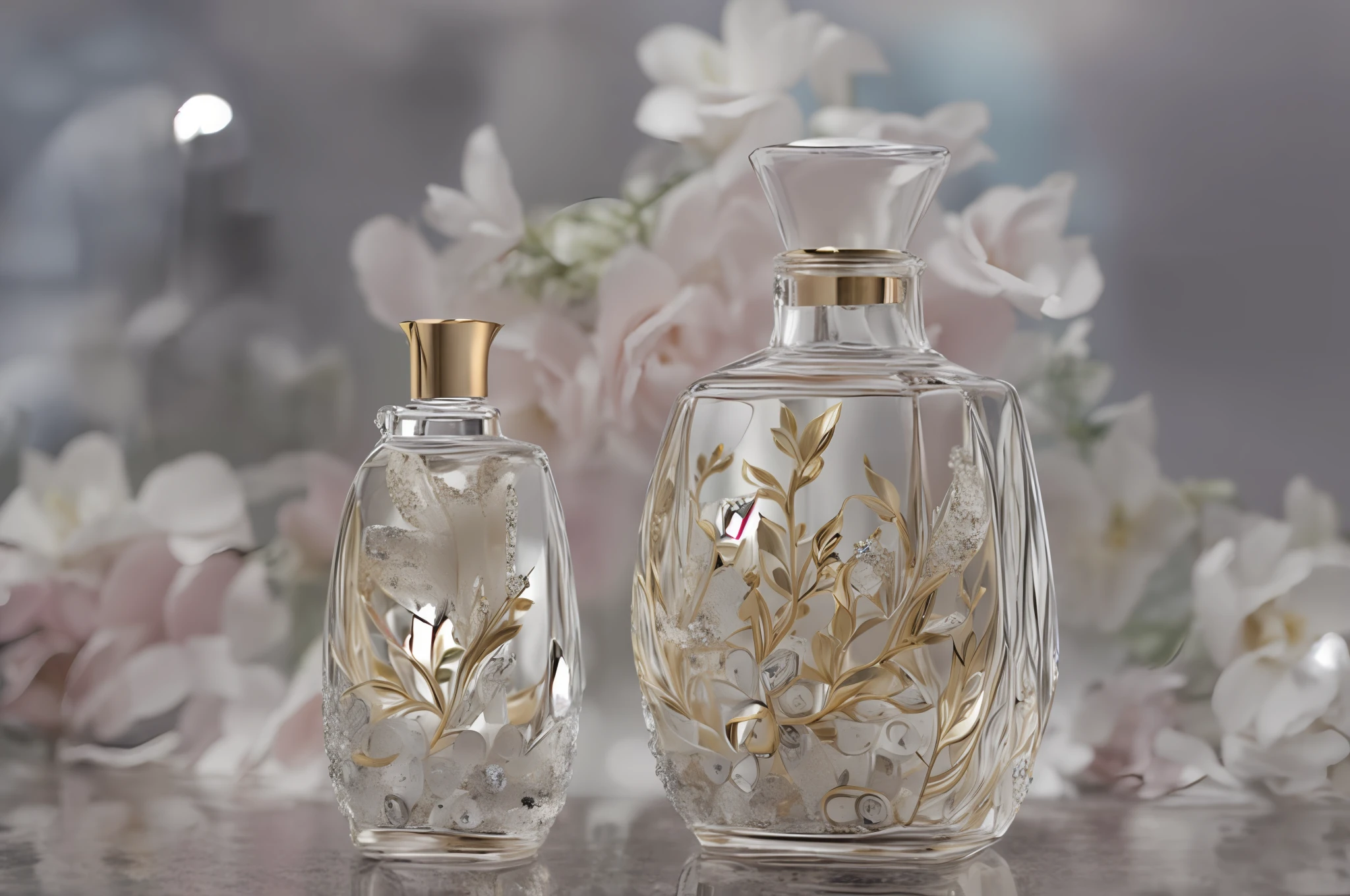 ((Masterpiece)), ((Best quality)), 8K, high detal, Ultra-detailed, Aromatherapy bottle design，Several ornaments were inserted，Artistically，ellegance，crystal-clear，Fashionab，Popular love，trinkets，decor，Front view | the sideview | posterior view | top views