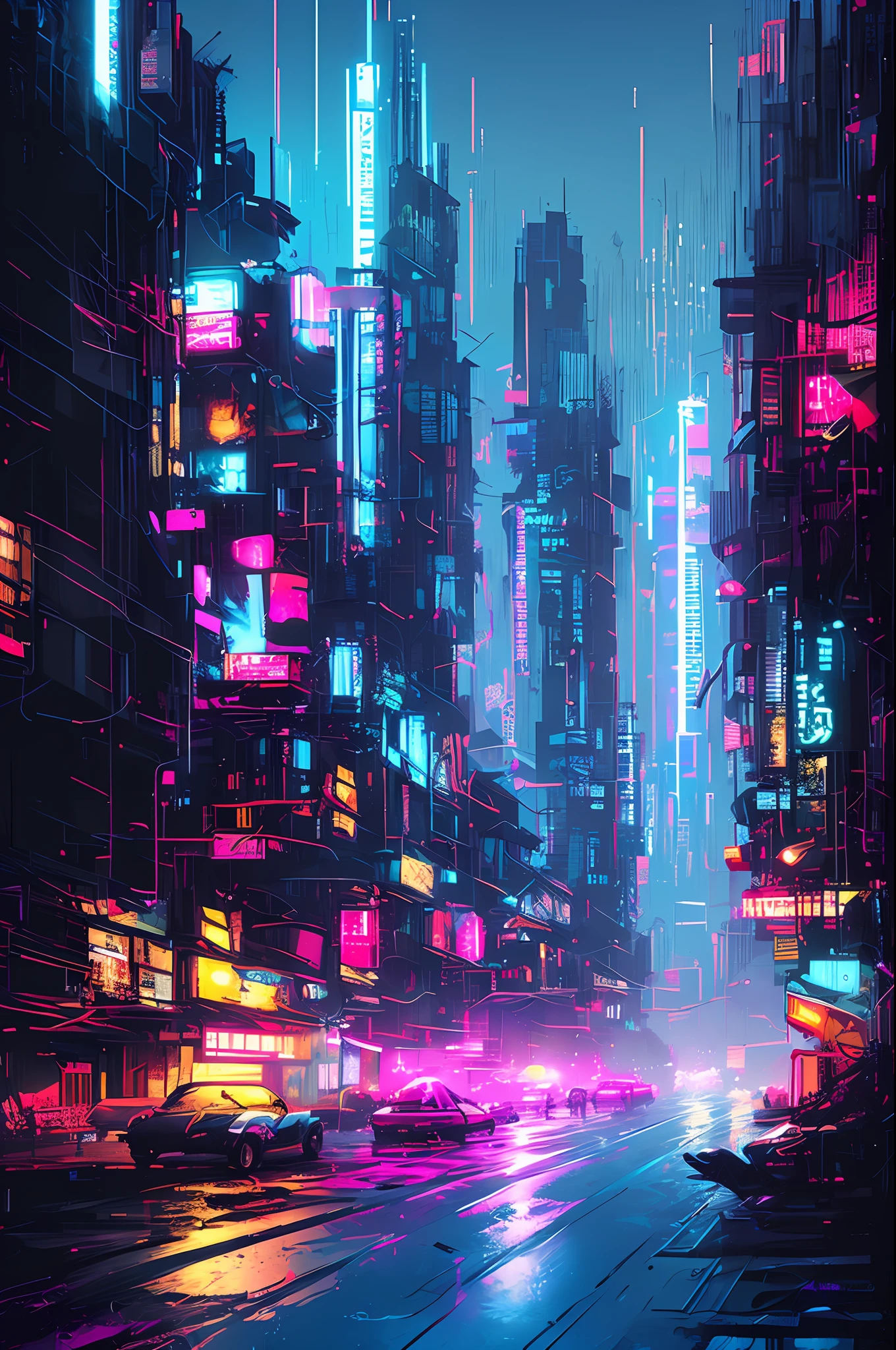 Night cyberpunk city skyline, snthwve style nvinkpunk, by jeremy mann, by sandra chevrier, by dave mckean and richard avedon and maciej kuciara, punk rock, tank girl, high detailed, 4k, RTX