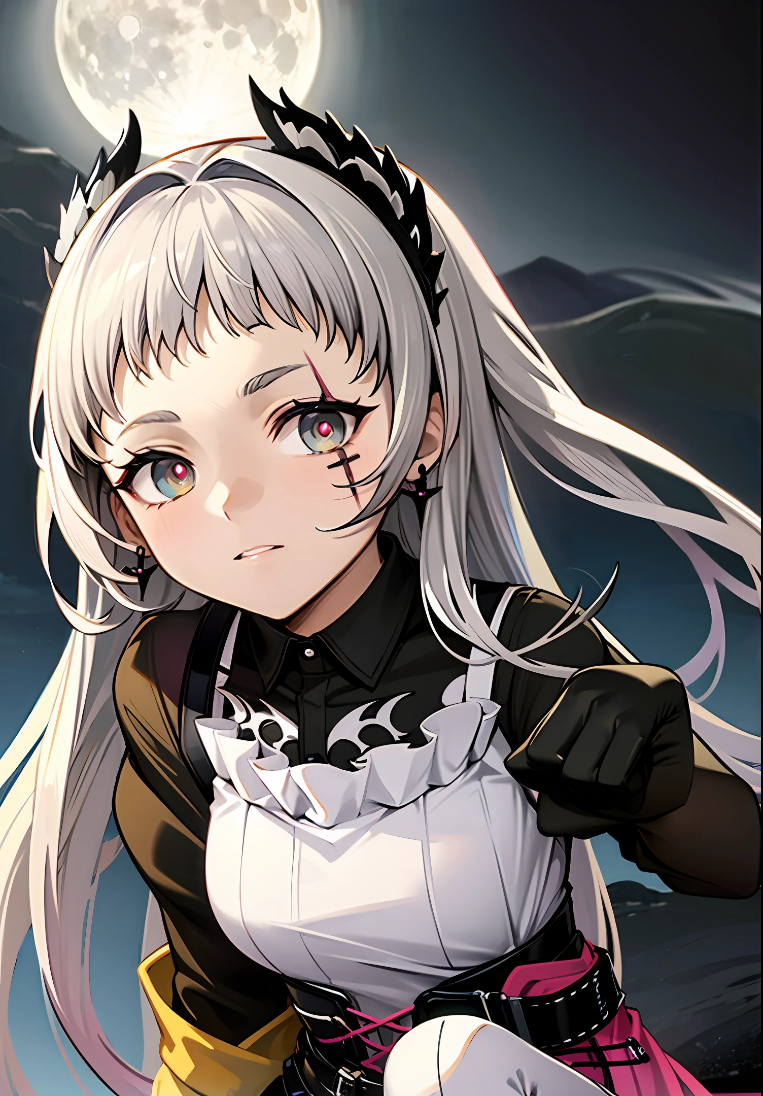 Beautiful kids,silber hair,Golden eyes,Moon unilateral earrings,long whitr hair