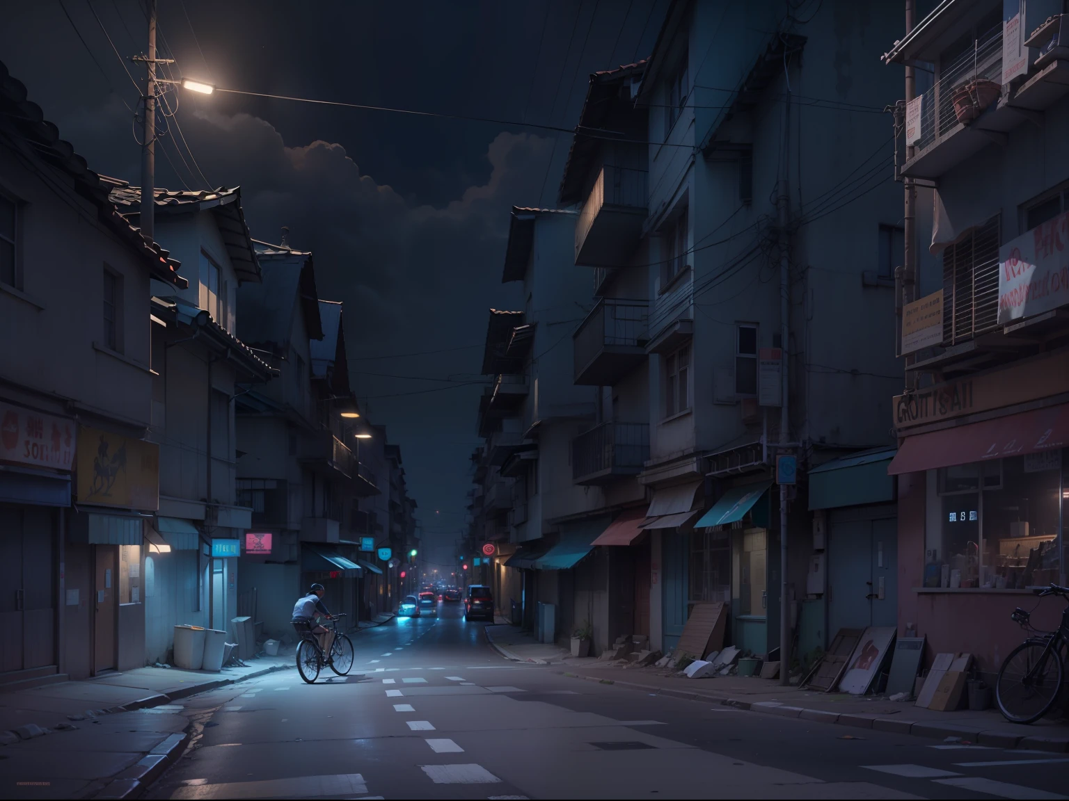 no one stay on the street, no light, midnight