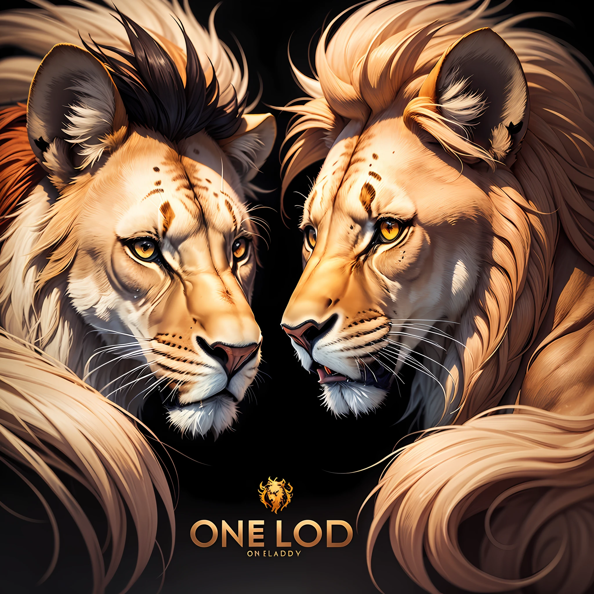 I created a logo of a lion for a clothing brand/One lion, a black background and colored lion with red eye drawing shape/Images in AHDR Best possible and best quality 4k. --auto