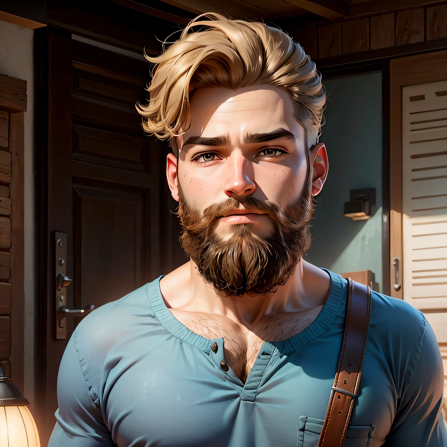 create a pixar style avatar with brown eyes light hair and a beard --auto