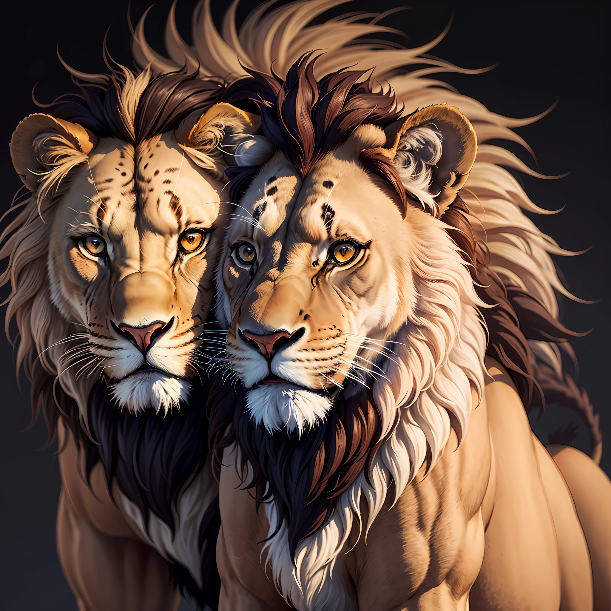 I created a logo of a lion for a clothing brand/One lion, a black background and colored lion with red eye drawing shape/Images in AHDR Best possible and best quality 4k. --auto