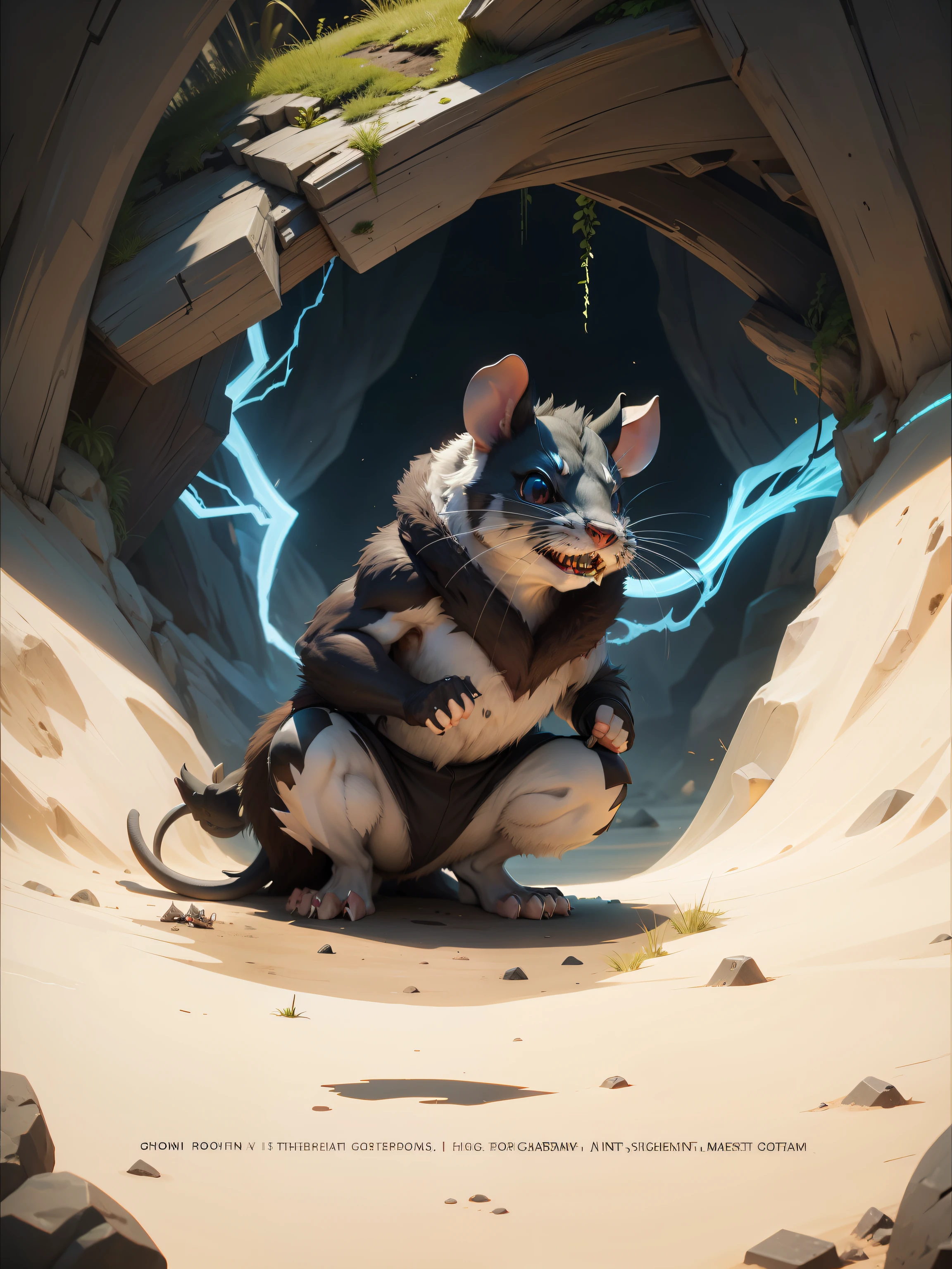There is a mouse With angry face and sharp teeth