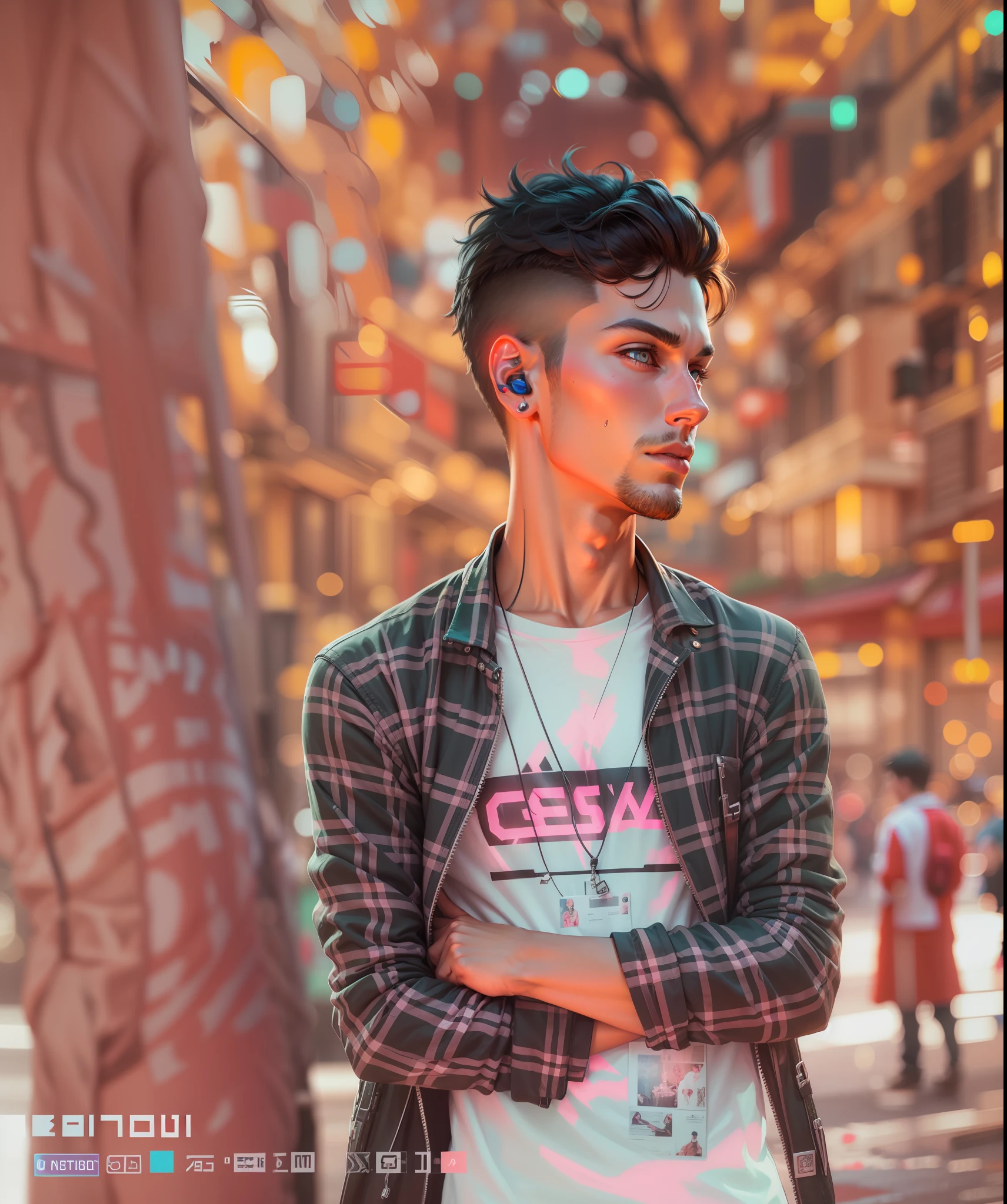 Cyberpunk neon  handsome boy natur realistic face.