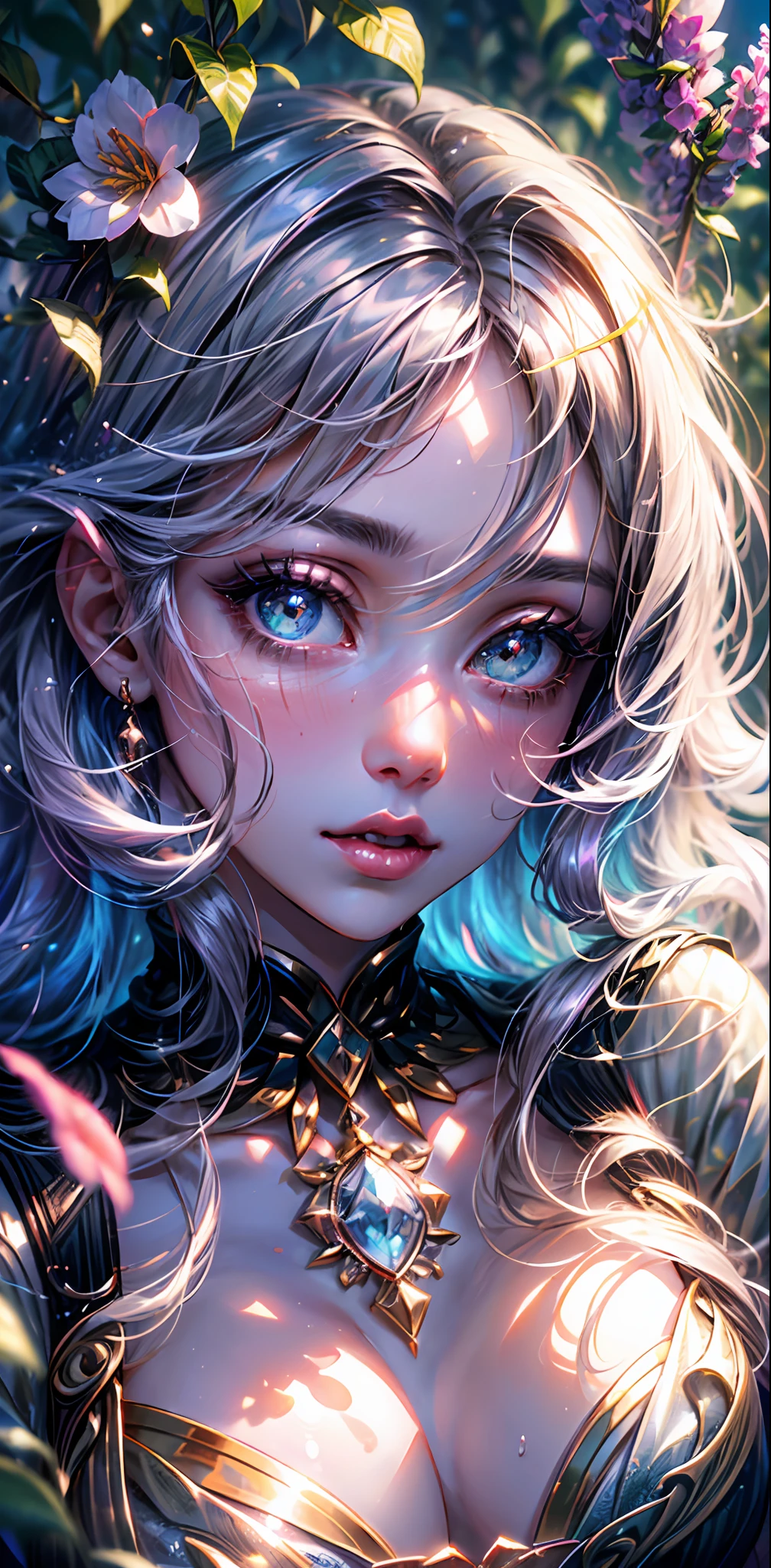A close up of a woman with blue eyes and a necklace - SeaArt AI