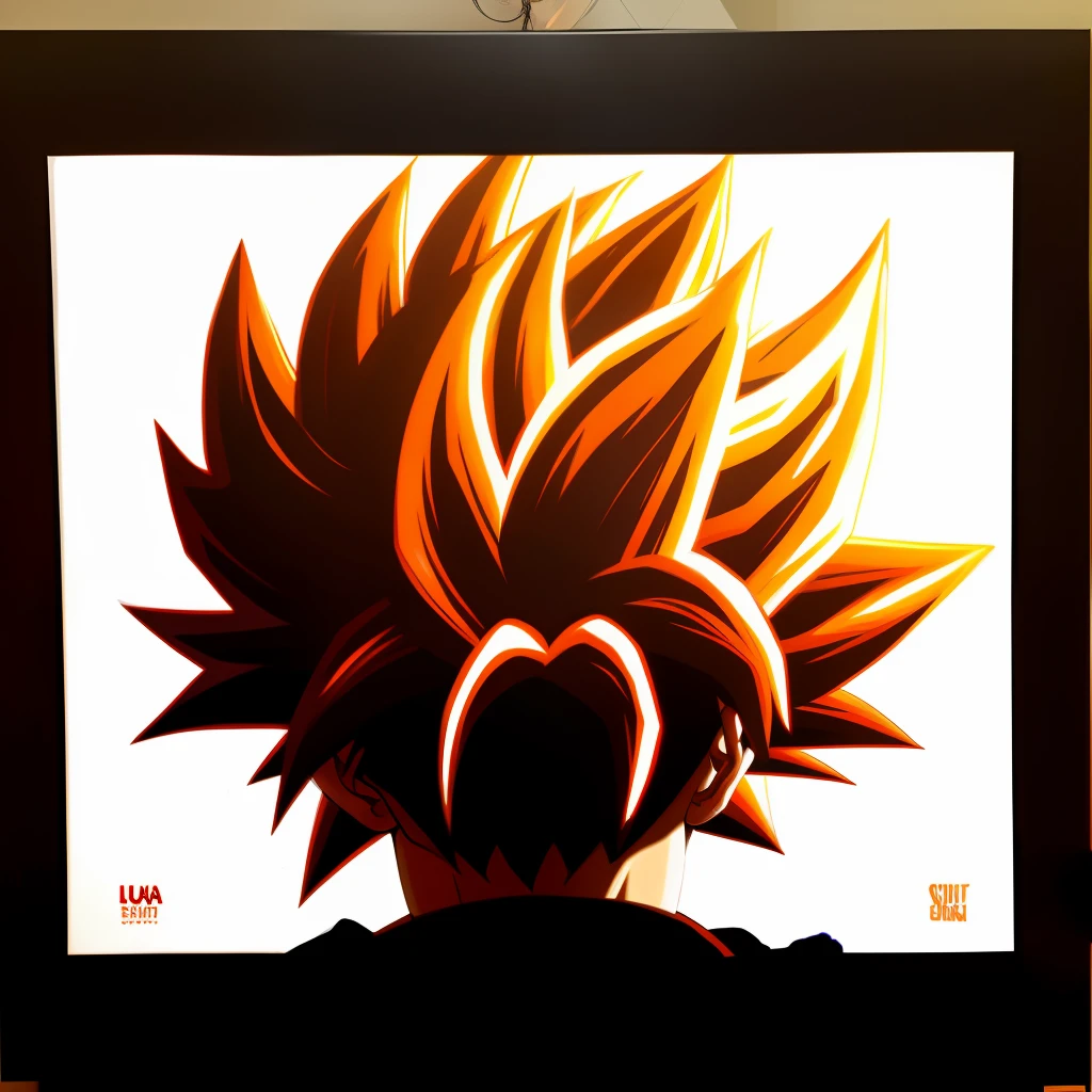 Goku super sayiajin disparando um super came hame ha na lua, Distracting the satellite meta-. Angulo aberto, Realistic photo perfect strokes.
