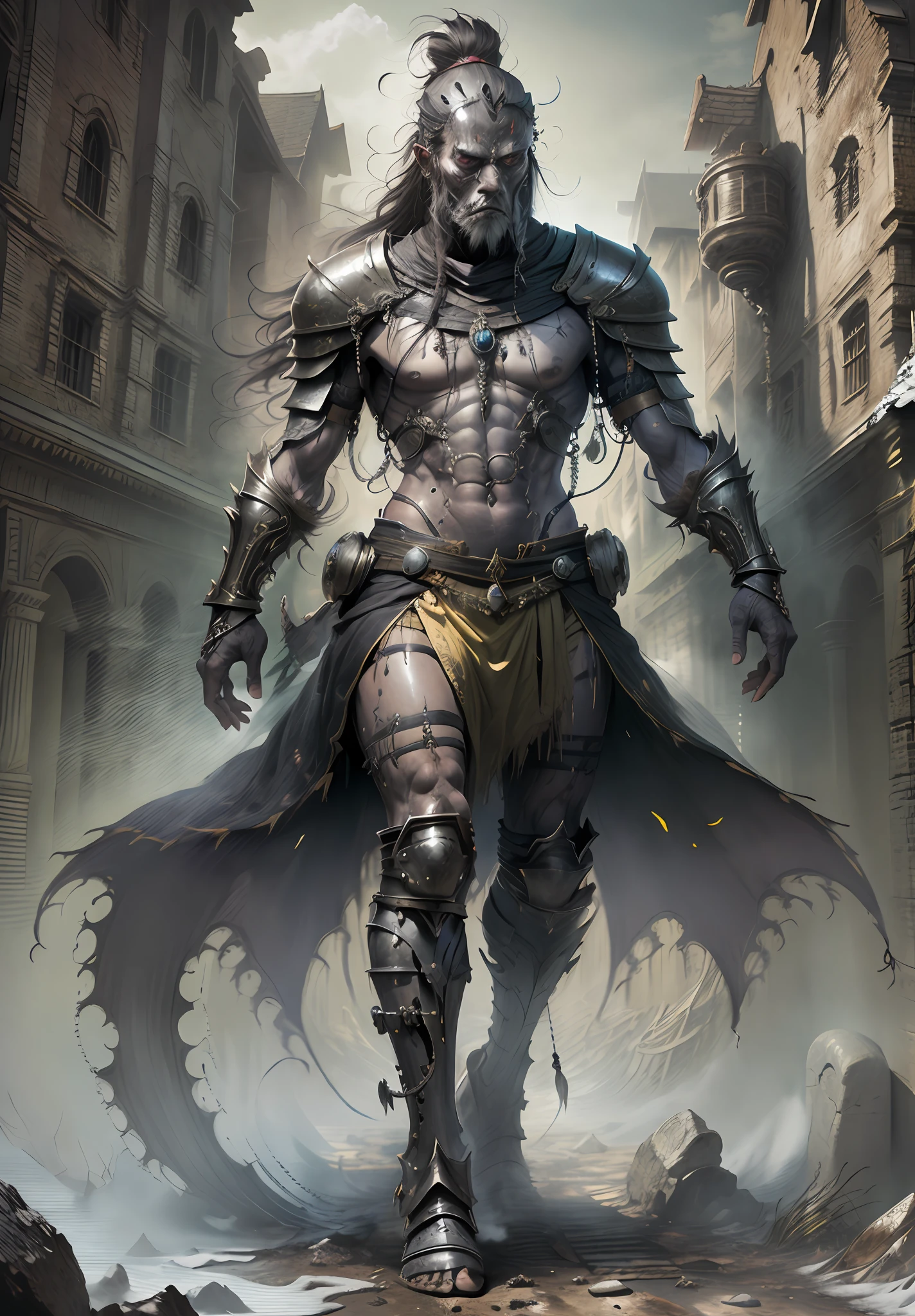 ancient myanmar warrior, dark armor with arabesque Surrealism, 8k, super detail