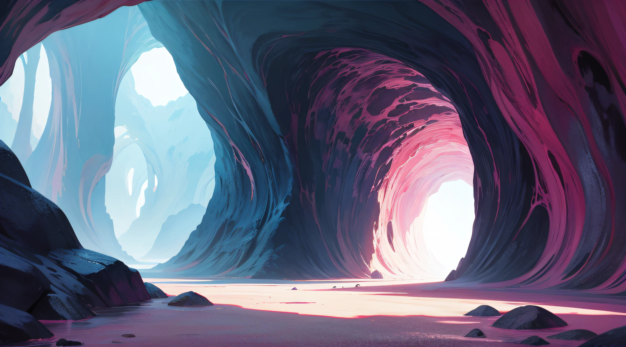 pink cave, 2D, anime style, studios ghibli style