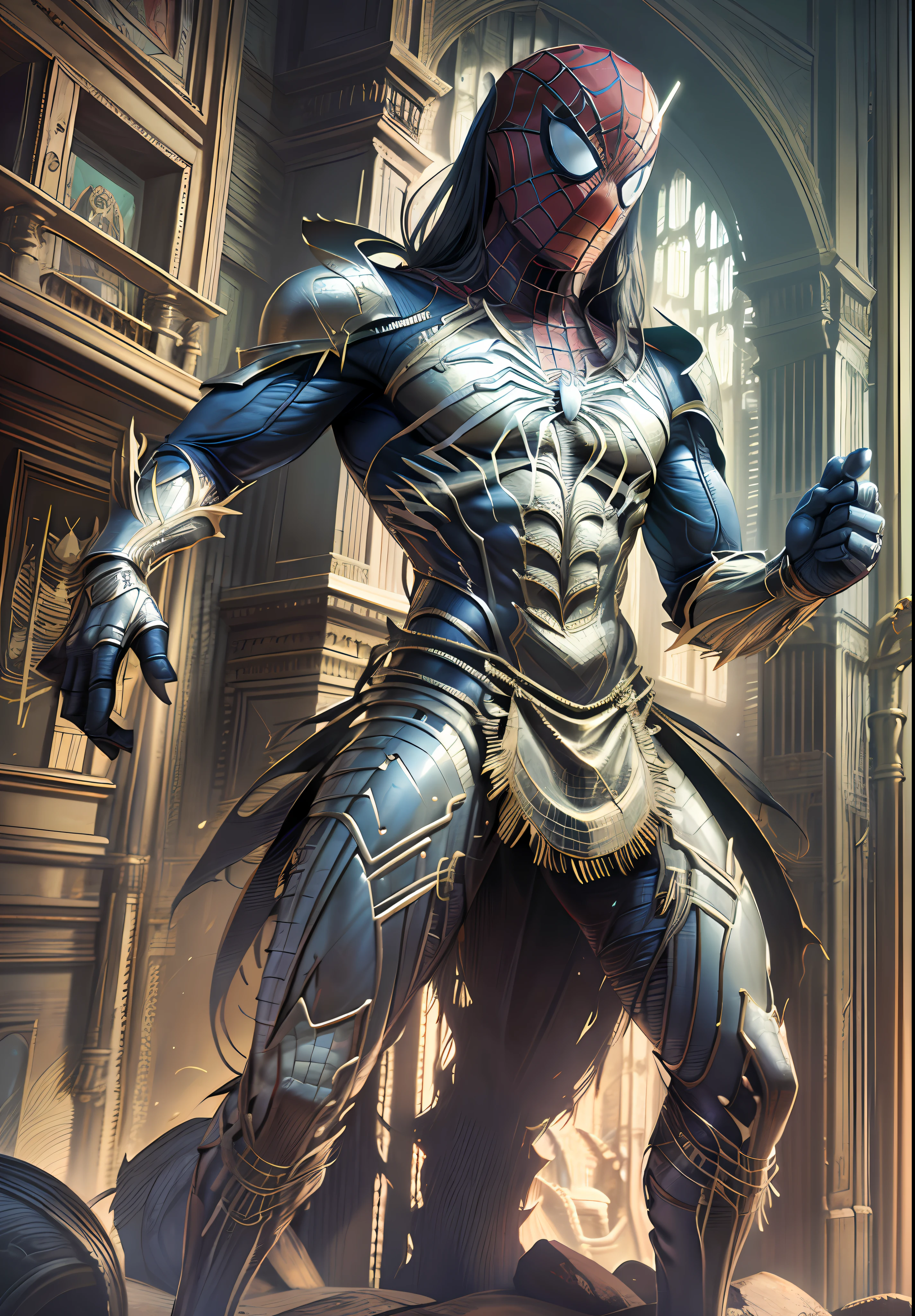 ((Ancient myanmar warrior "spider - man")) in armor with sword in hand, concept art inspired, Artstation contest winner, ancient-warrior, full black arabesque armor spiderman, the black gold warrior:2.1, mystic myanmar warrior, epic luxurious detaild warrior design, spiderman as terminator, portrait of cyber warrior style, ancient warrior, spiderman as myanmar warrior design, ancient myanmar style spiderman, stunning character art, graphic novel cover art,ultra realistic, 4k, oil painting, unique art worklphohonsee pixar, 16k, 8k, 4k, HD, 3D, vivid light refractions --w 1920 --h 1020,masterpiece city design,luxurious cinematic colour quality, unique and mesmerizing building look, tranding on artstation,(magnificent art), ostentatious detailed apocalpyse bagan city.