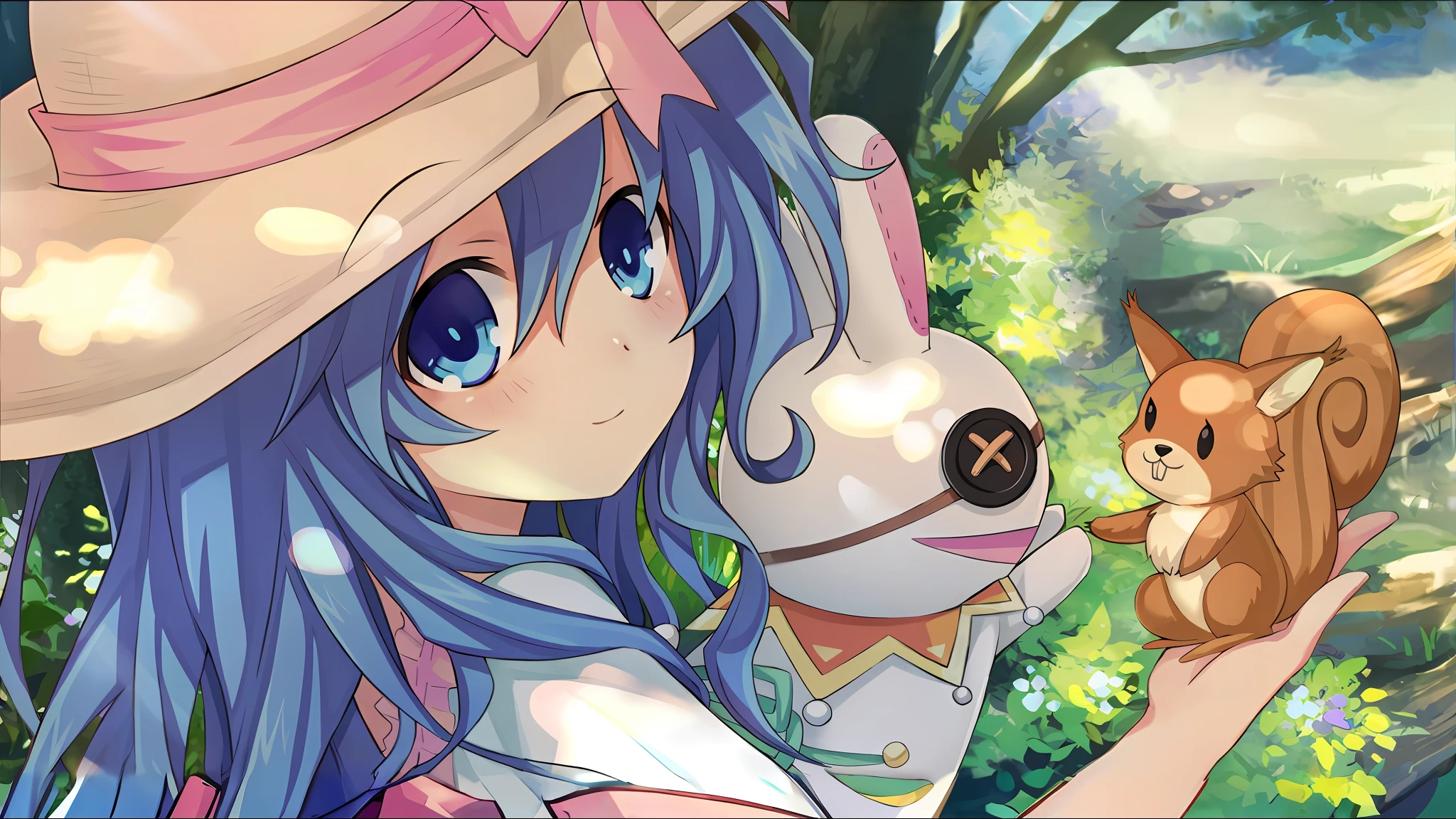 Anime girl with blue hair holding a stuffed toy in her hand, style of anime4 K, Anime! 4K, Anime! 4 k'', pixiv contest winner, alchemist girl, an anime portrait of cirno, 2 d anime style, 2d anime, Splash art anime Loli, Pixiv style, 2 d art, lucky star, anime lush john 8k woods